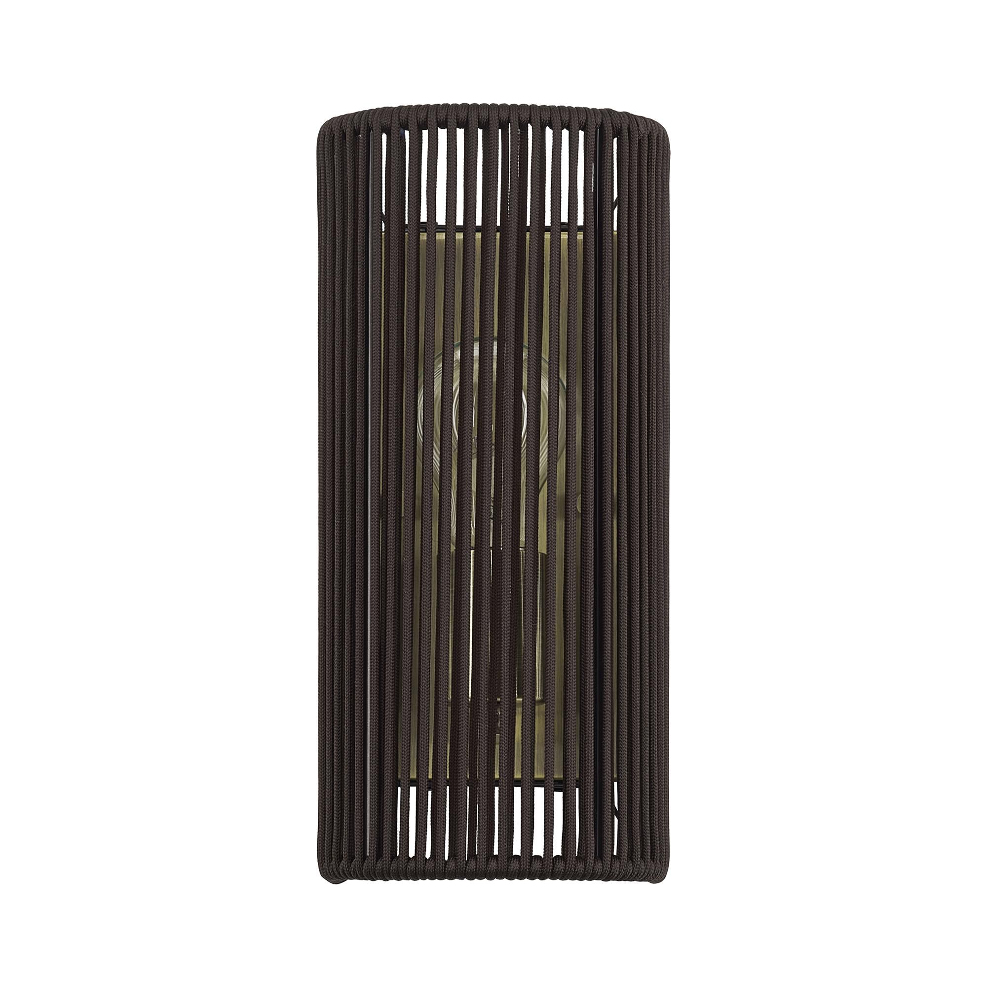 Shown in Antique Brass finish and Hand-Woven Dark Chocolate Color Polyester Rope shade
