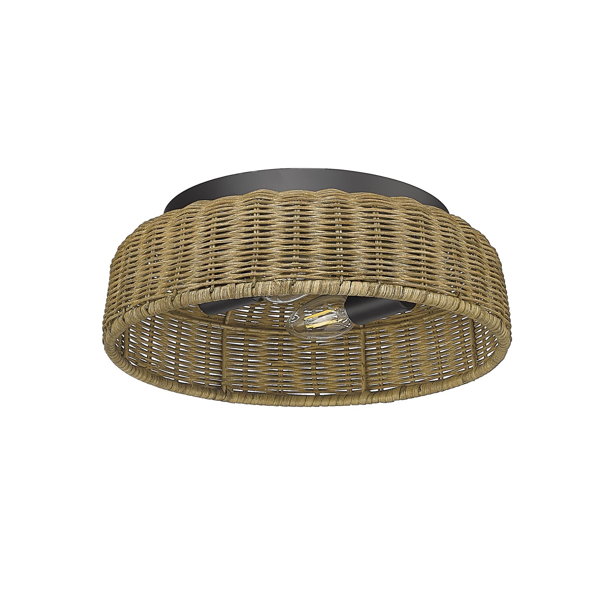 Shown in Matte Black finish and Rattan shade