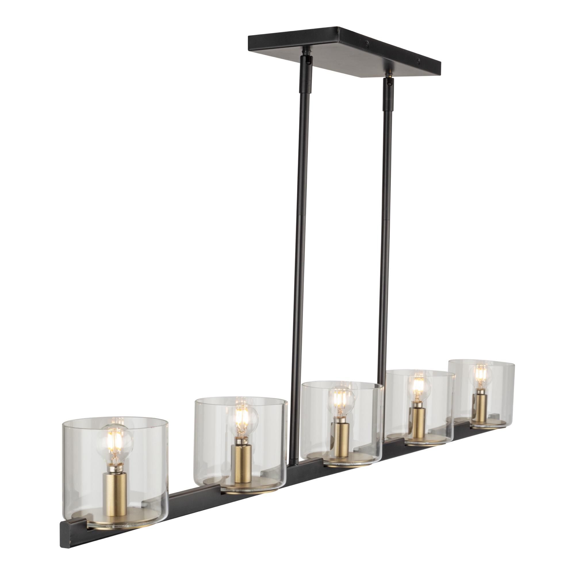 Shown in Black And Brass finish and Glass shade