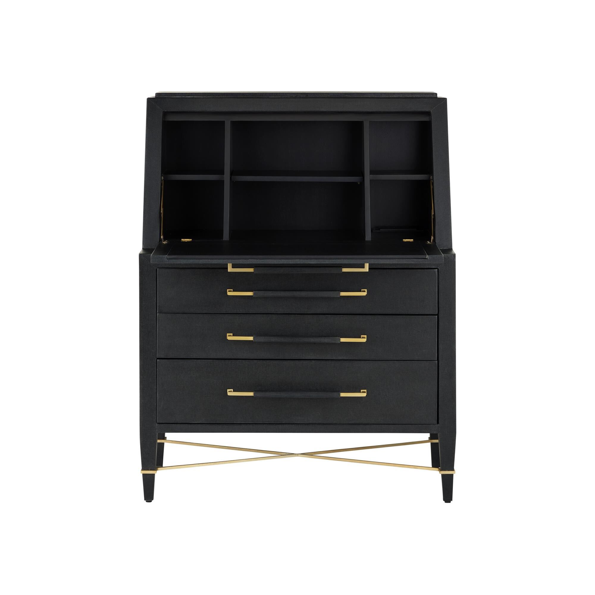 Shown in Lacquered Black Linen, Champagne and Black finish
