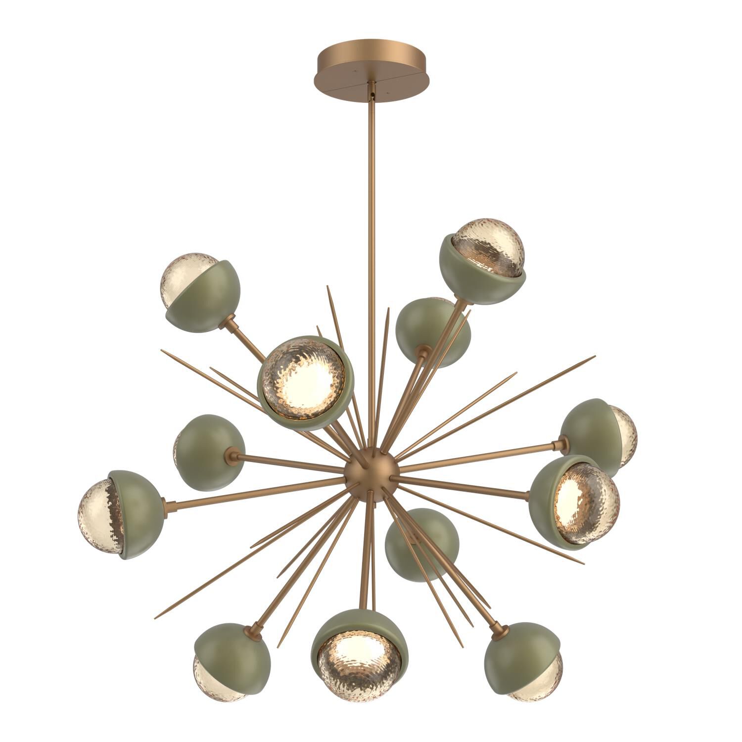 Shown in Novel Brass finish and Amber glass and Sage Green accent