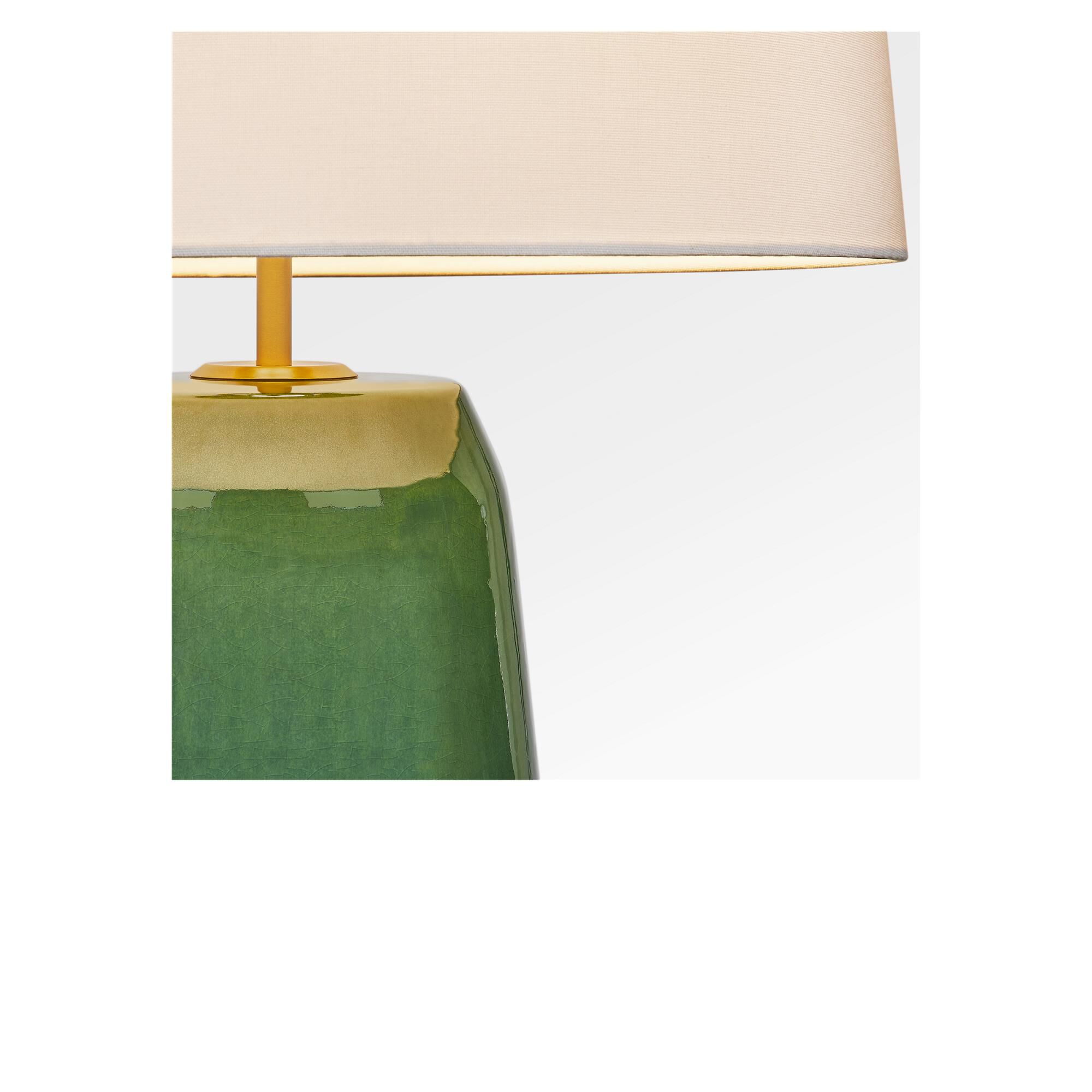 Shown in Green finish and White Linen Fabric shade