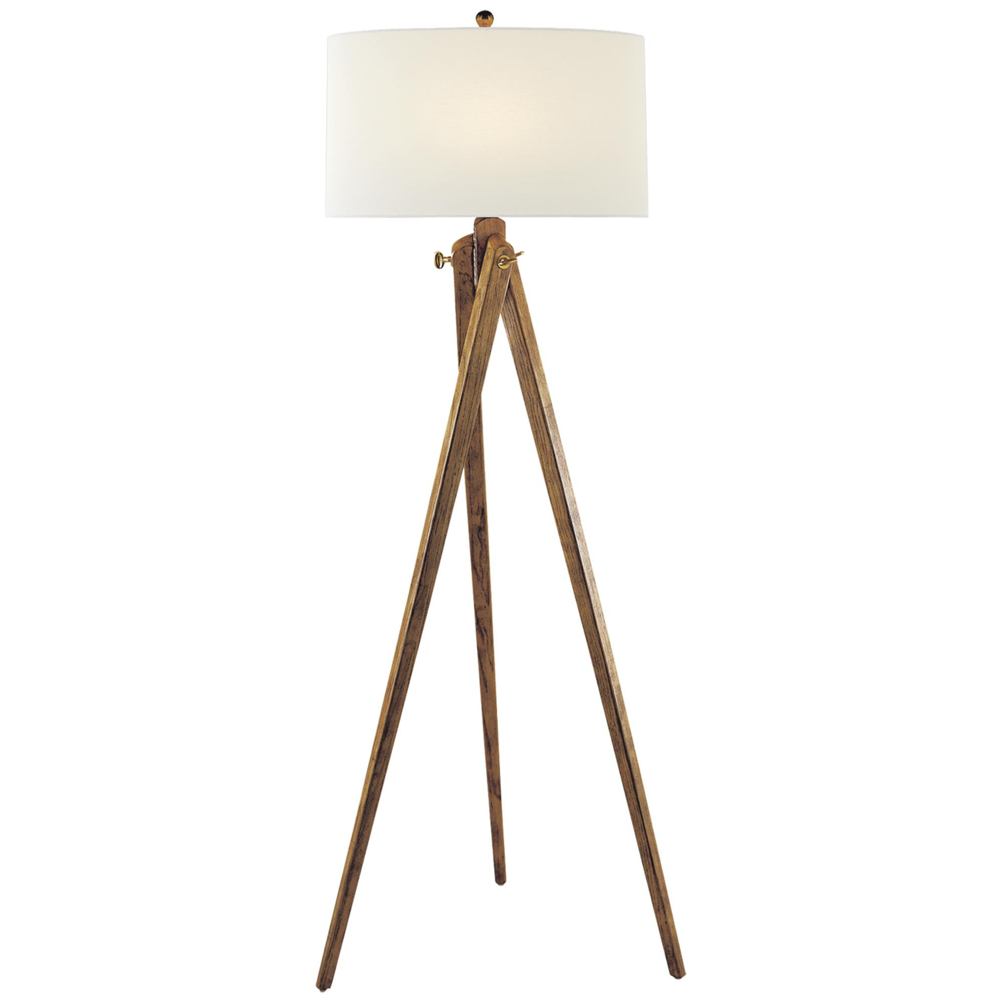 Shown in French Waxed Wood finish and Linen shade