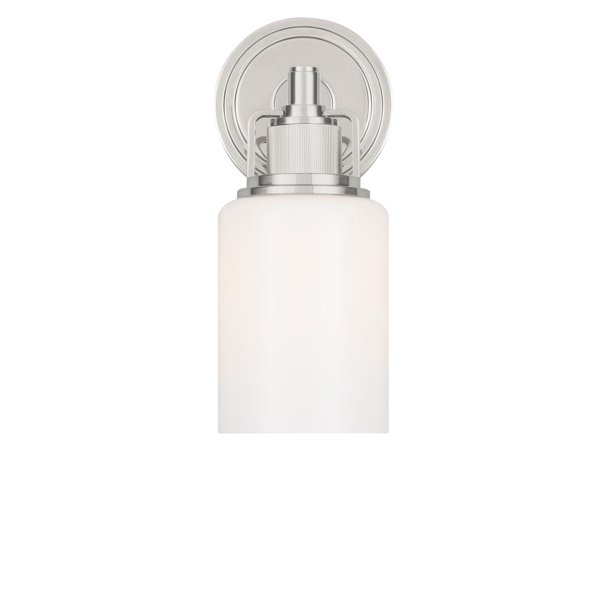 Shown in Polished Nickel finish and Milk glass