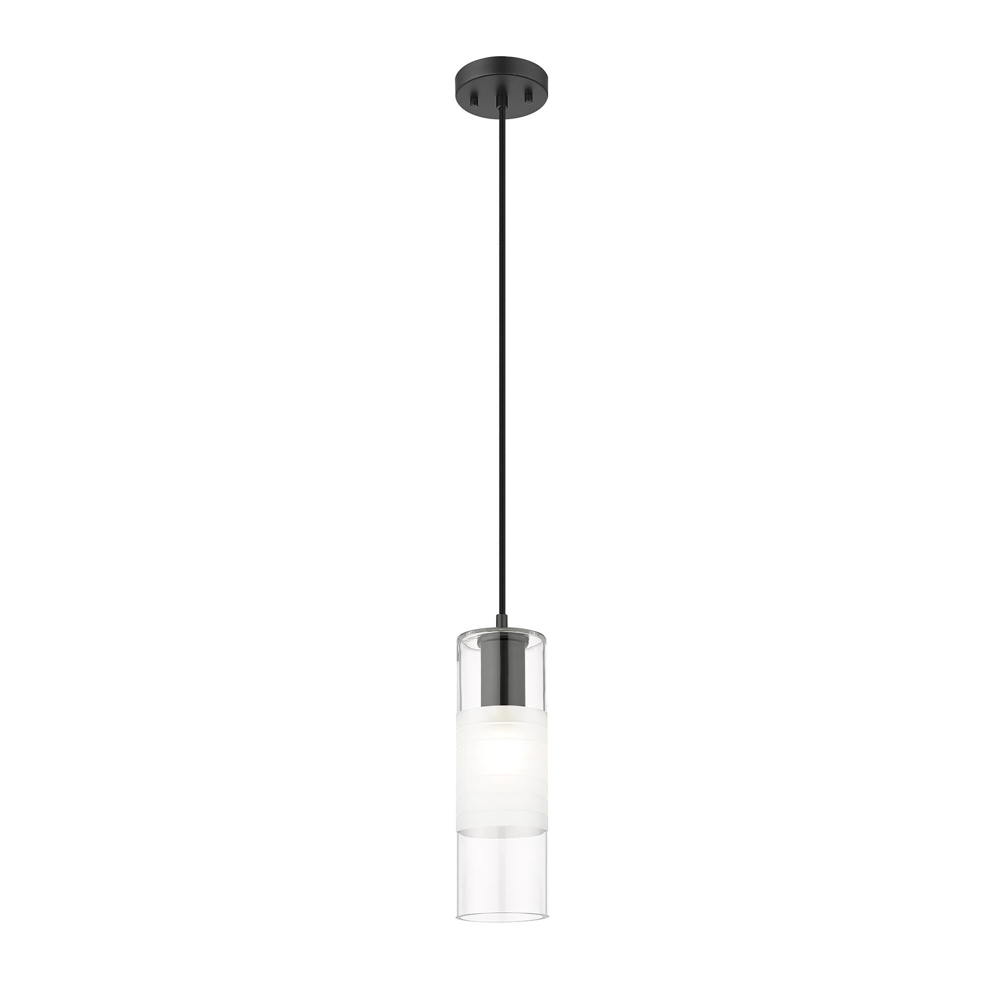 Shown in Matte Black finish and Clear+frosted glass and Clear+frosted shade
