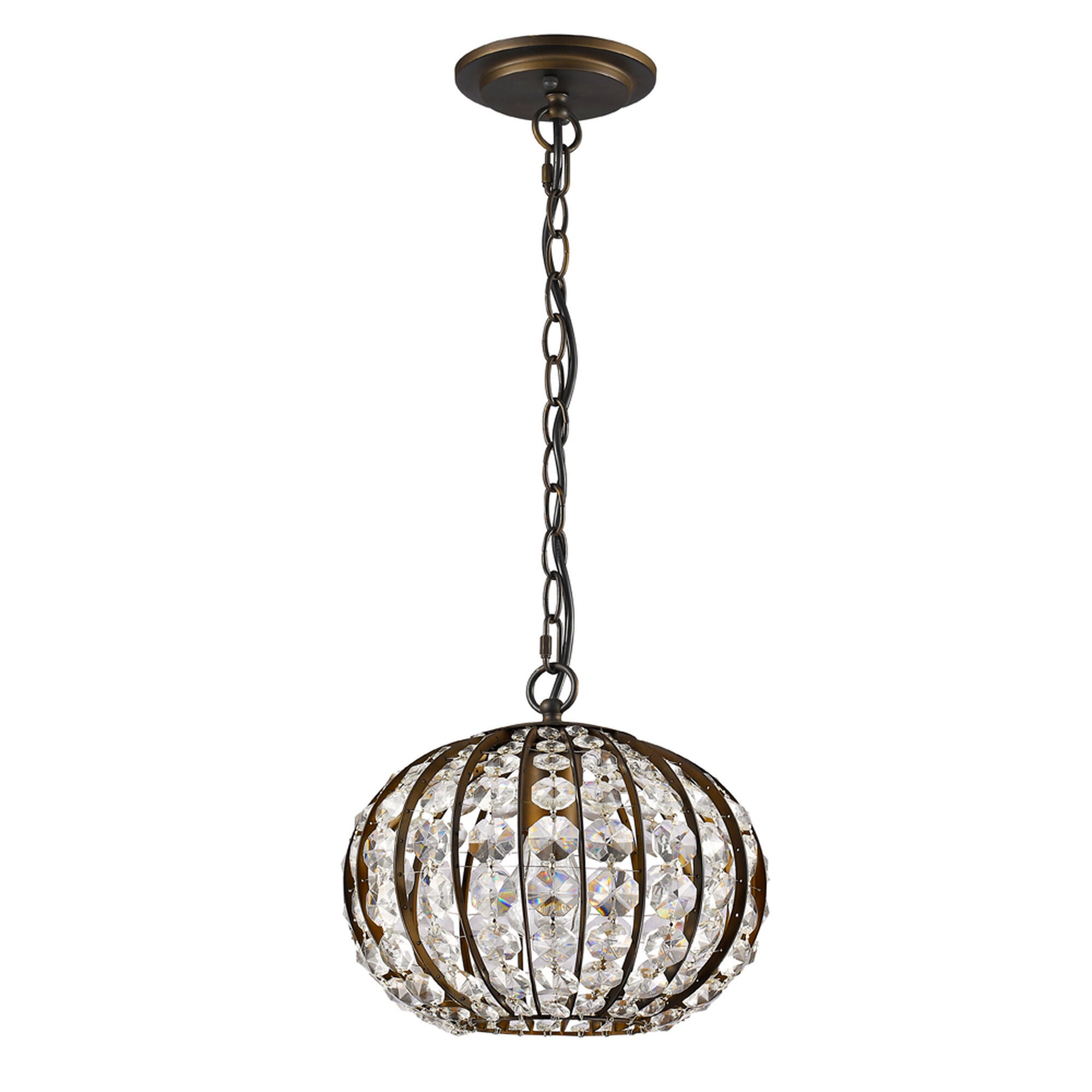 Shown in Oil Rubbed Bronze finish and Clear glass and Crystal Strands shade