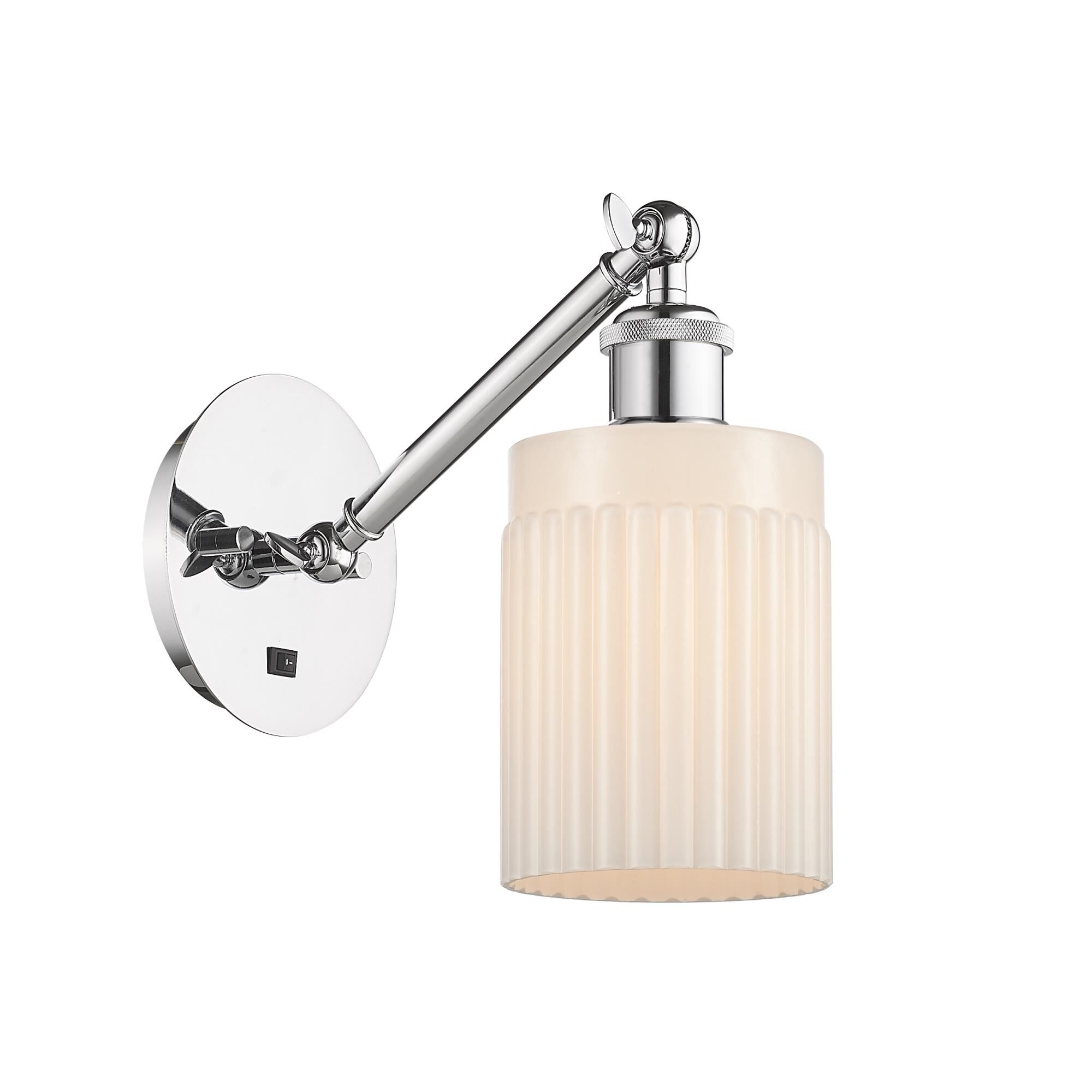 Shown in Polished Chrome finish and Matte White Hadley glass