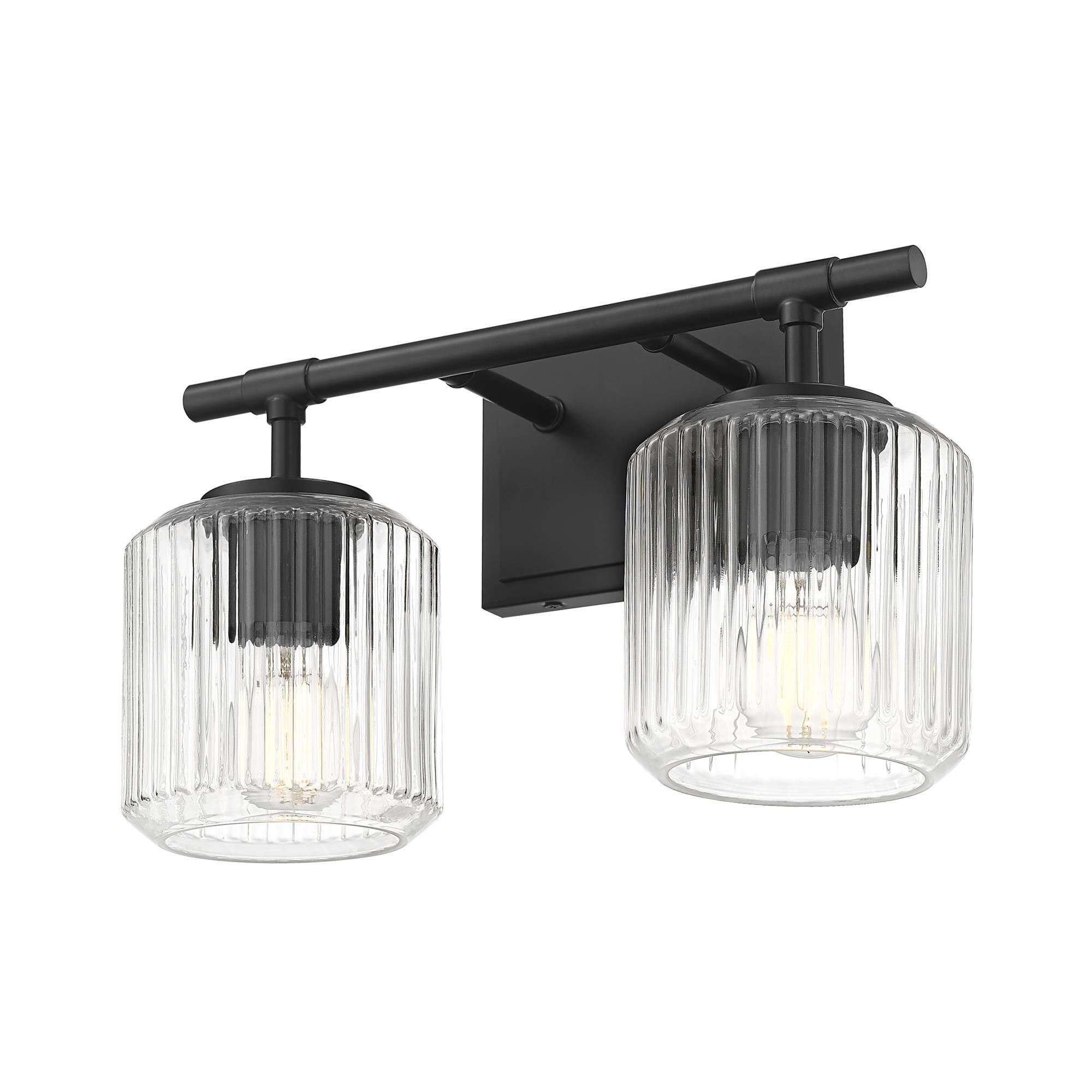 Shown in Matte Black finish and Clear Ribbed glass and Clear Ribbed shade