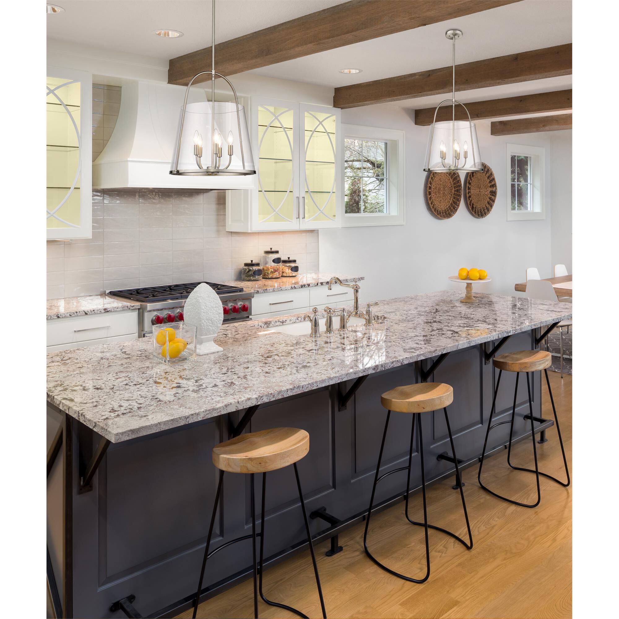Shown in Brushed Nickel finish and Clear glass