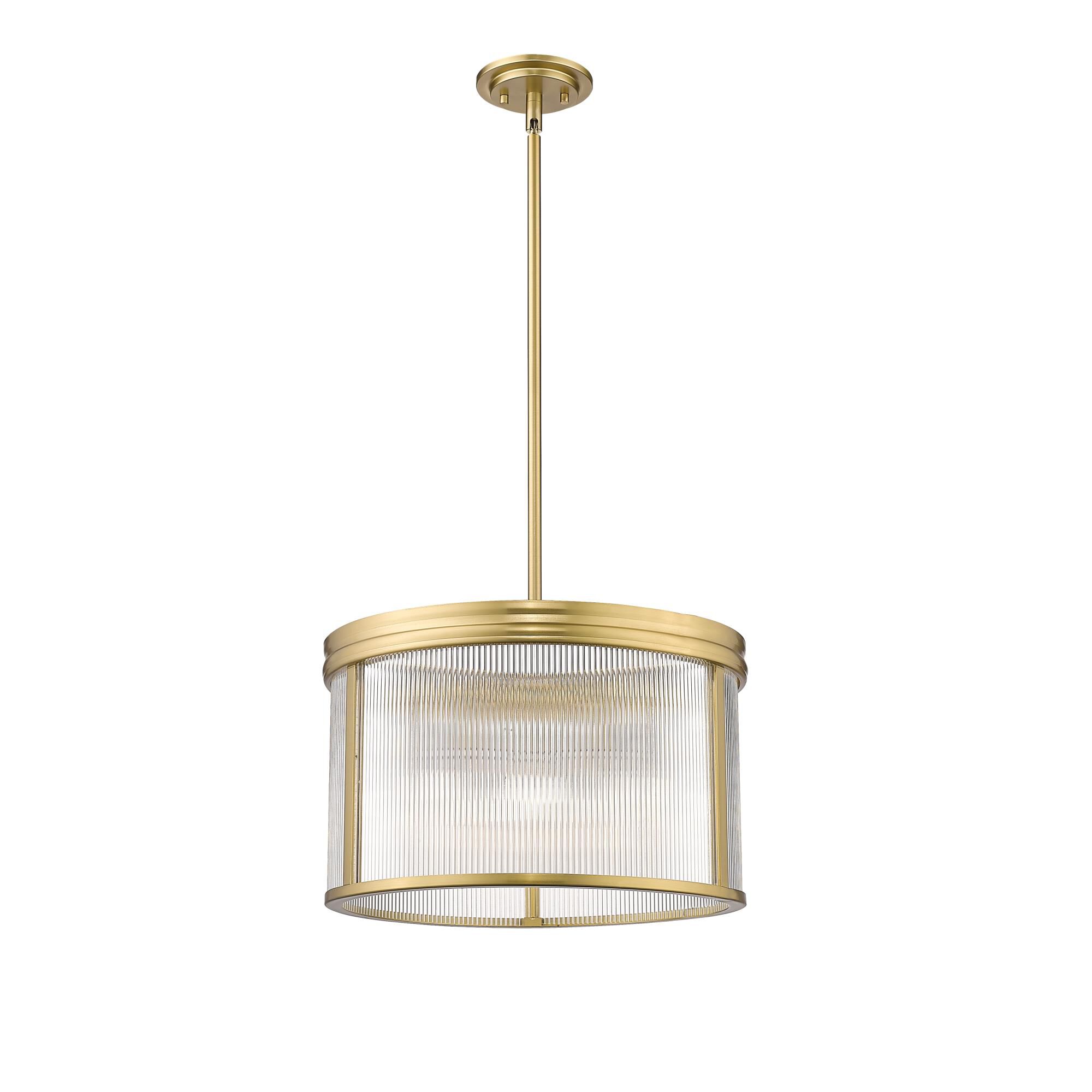 Shown in Modern Gold finish and Clear Ribbed glass and Clear Ribbed shade