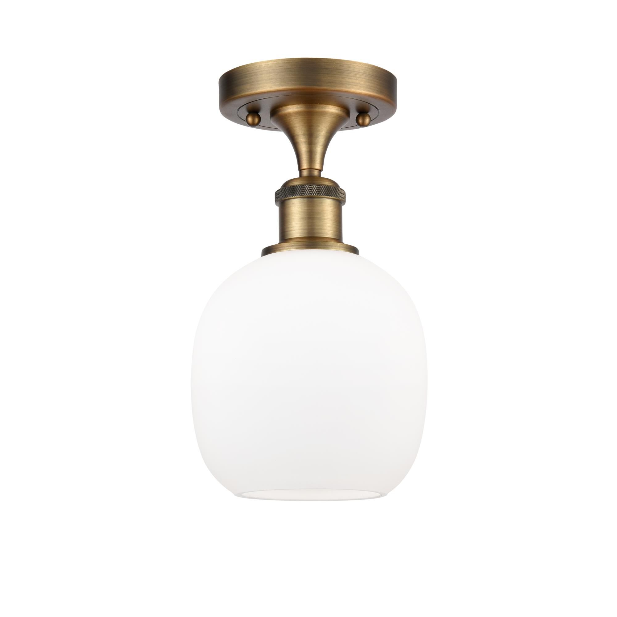 Shown in Brushed Brass finish and Sphere glass and Glass shade