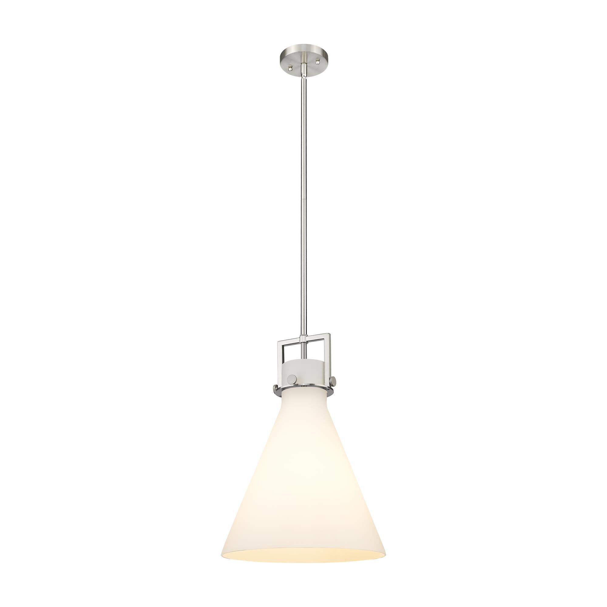 Shown in Satin Nickel finish and Matte White glass
