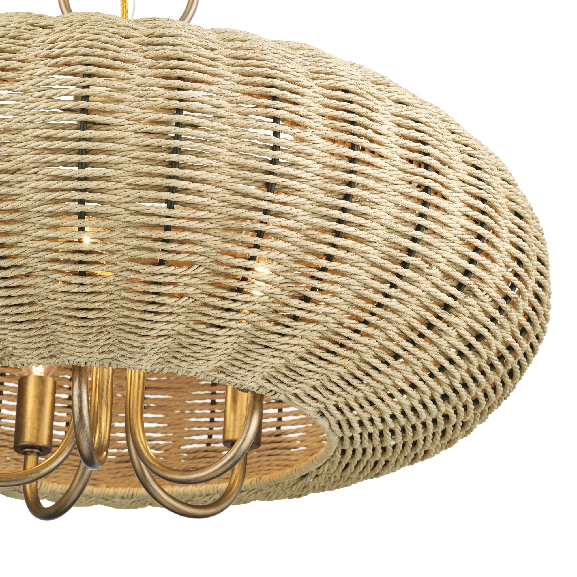 Shown in Antique Gold Leaf finish and Hand-Woven French Beige Paper Rope shade