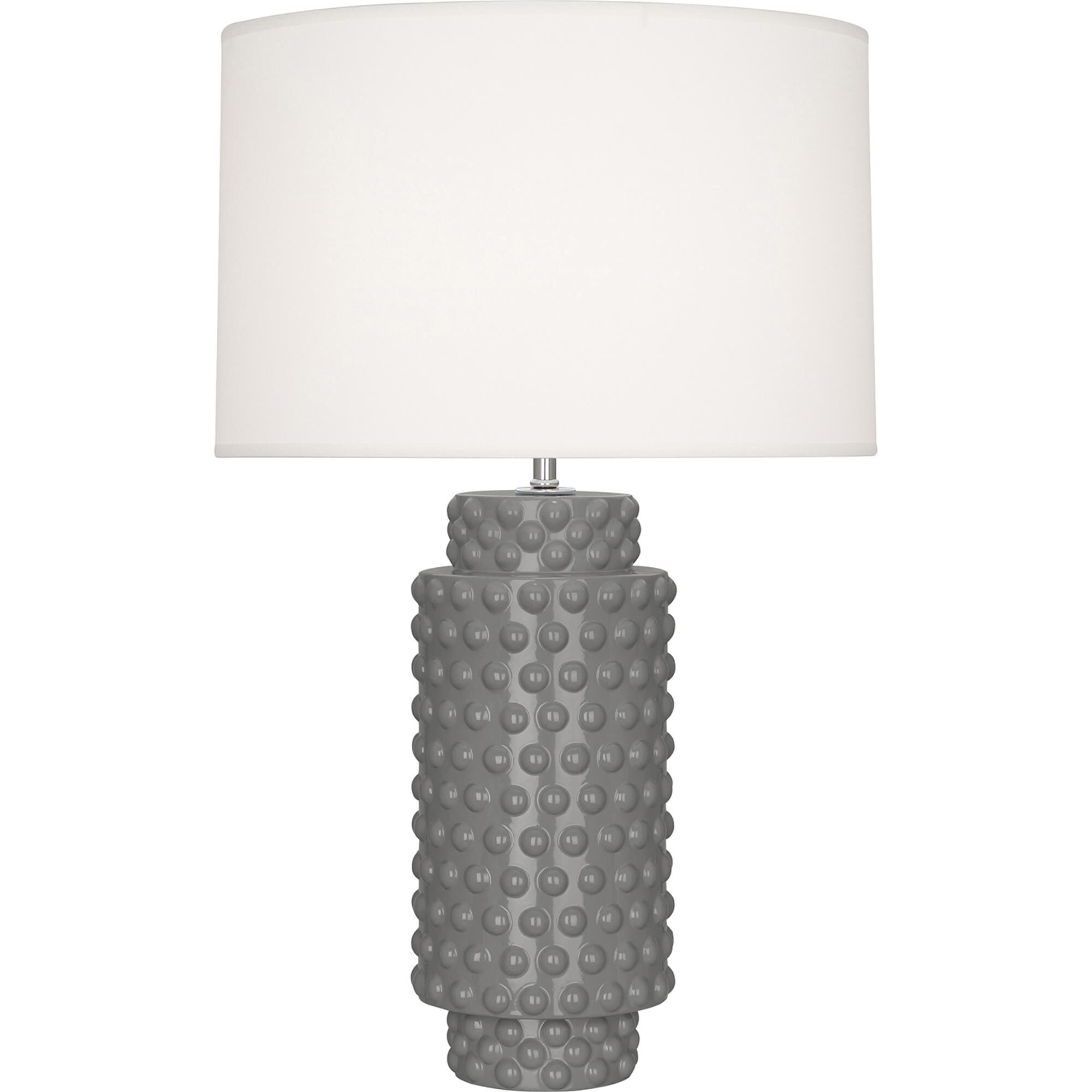Shown in Smoky Taupe Glazed Textured Ceramic finish and Fondine Fabric shade