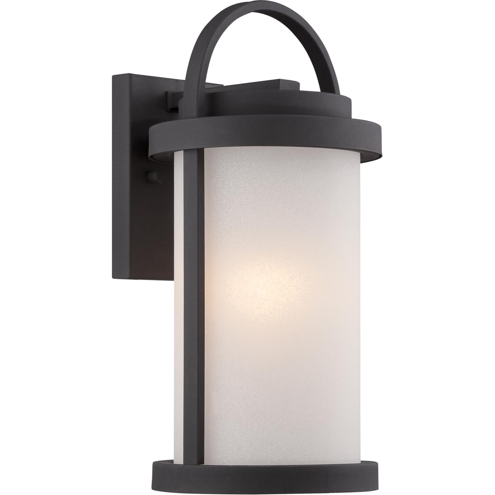 Shown in Textured Black finish and Antique White glass