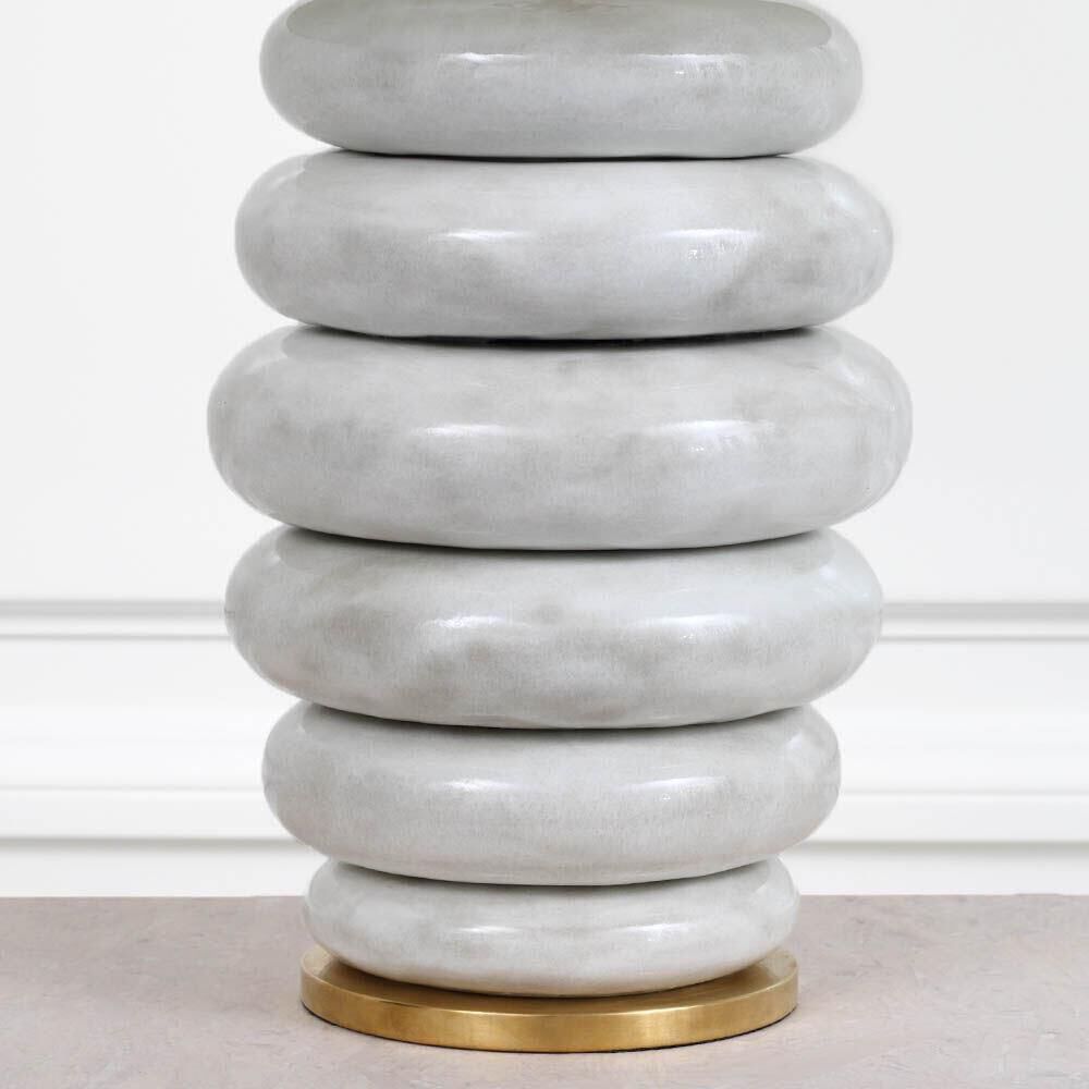 Shown in Antiqued White Ceramic finish and Linen shade