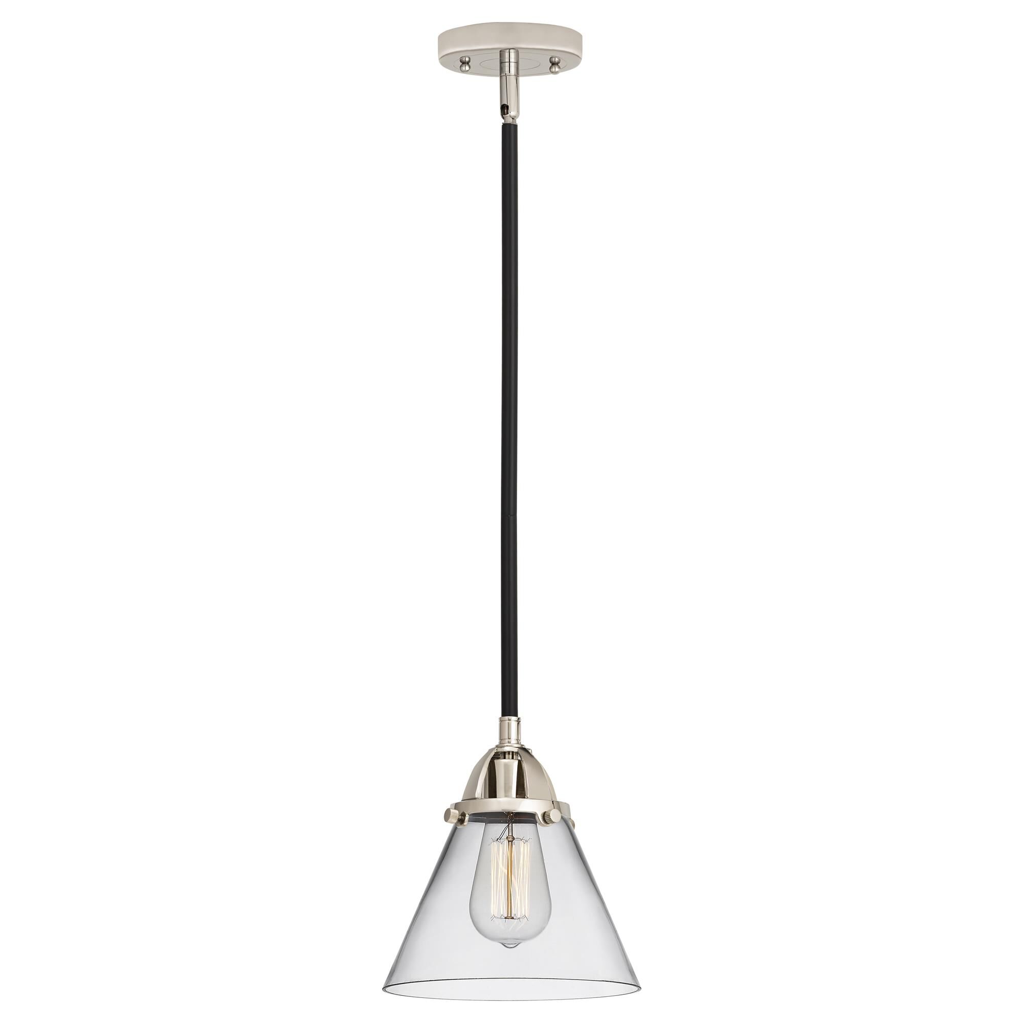 Shown in Black Polished Nickel finish and Clear Large Cone glass and No Shade shade