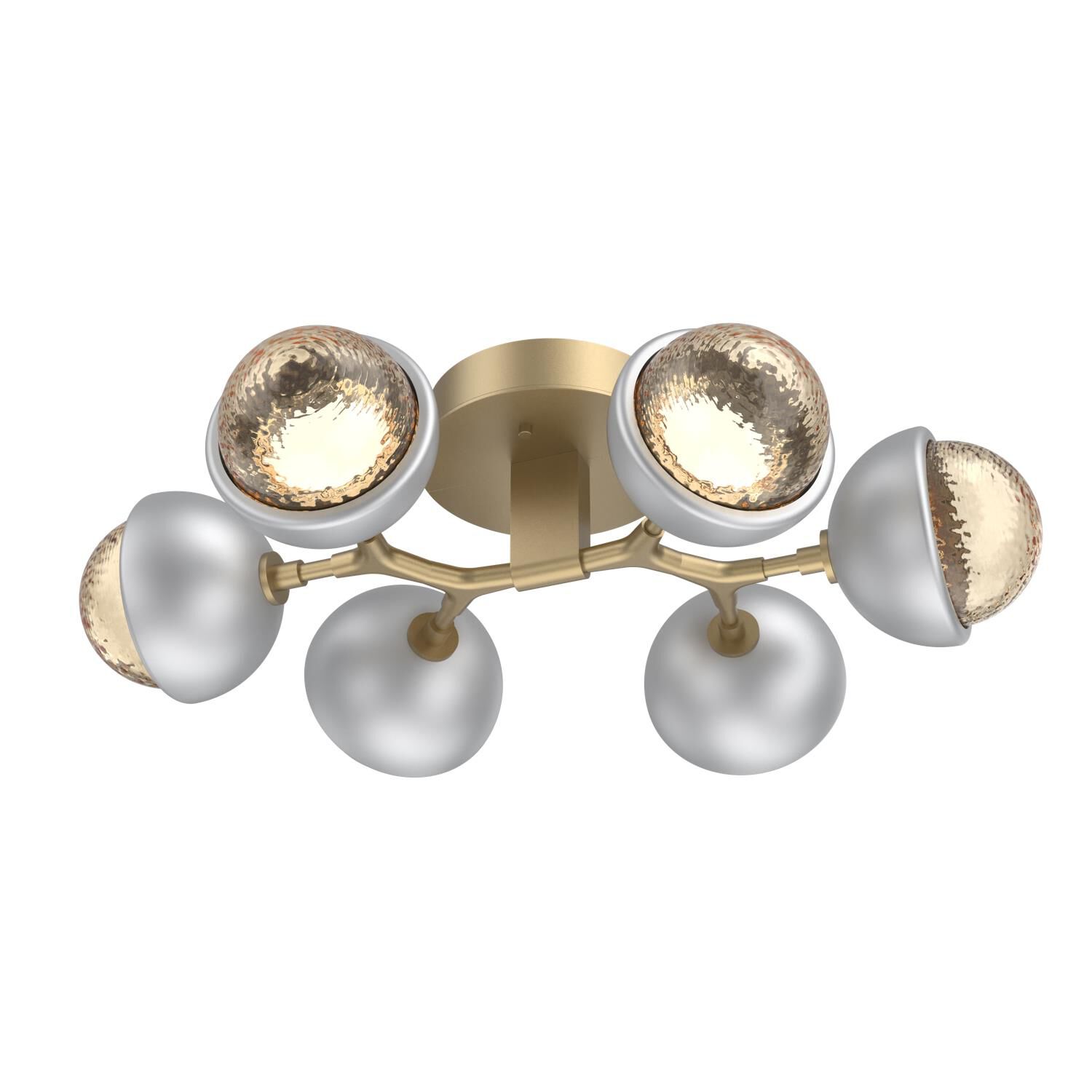 Shown in Gilded Brass finish and Amber glass and Classic Silver accent