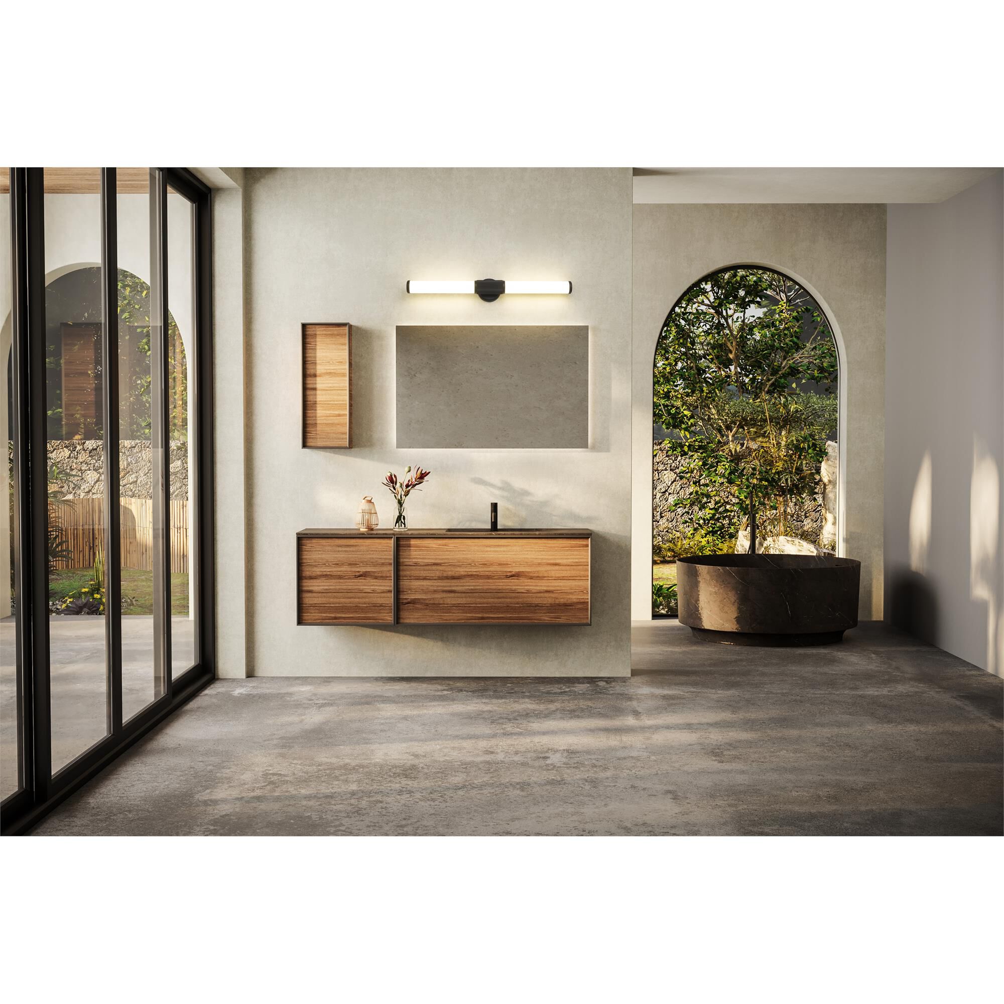 Shown in Matte Black finish and Opal White glass and Opal White shade
