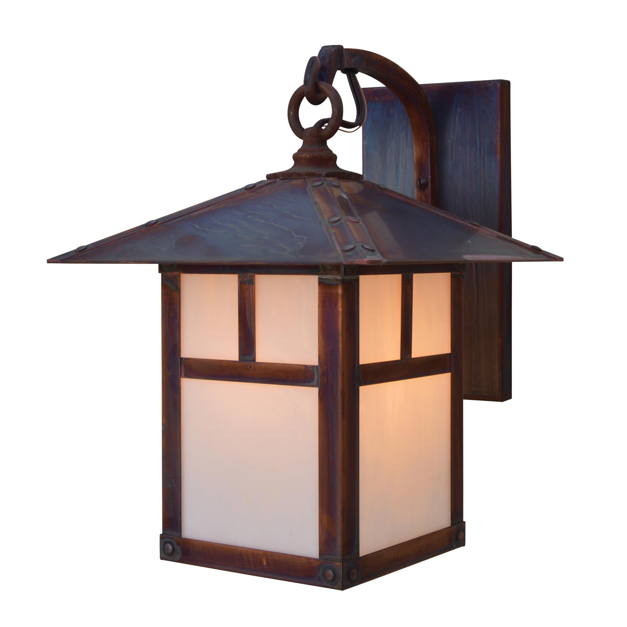 Shown in Raw Copper finish and White Opalescent glass and T-Bar Overlay accent