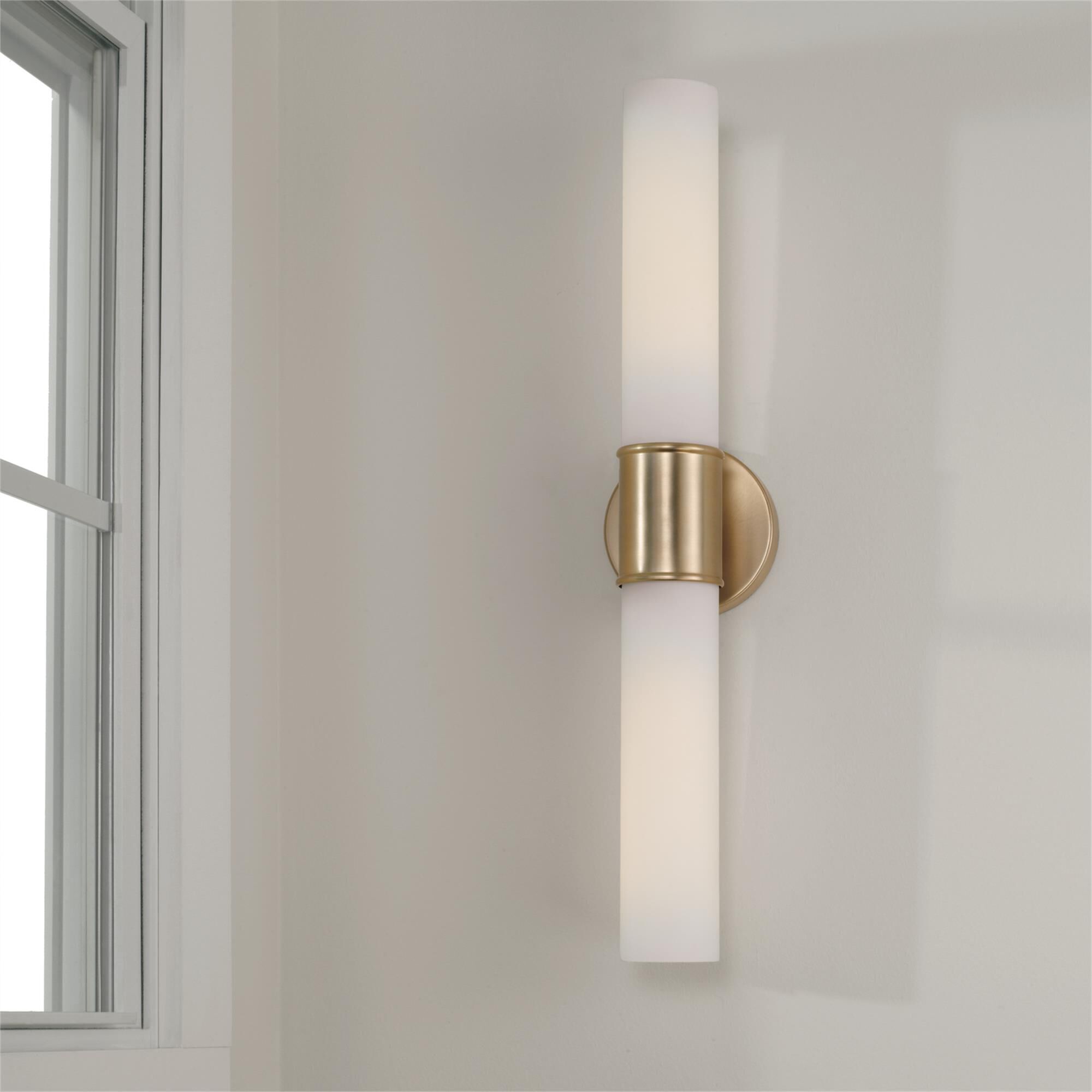 Shown in Matte Brass finish and Soft White glass