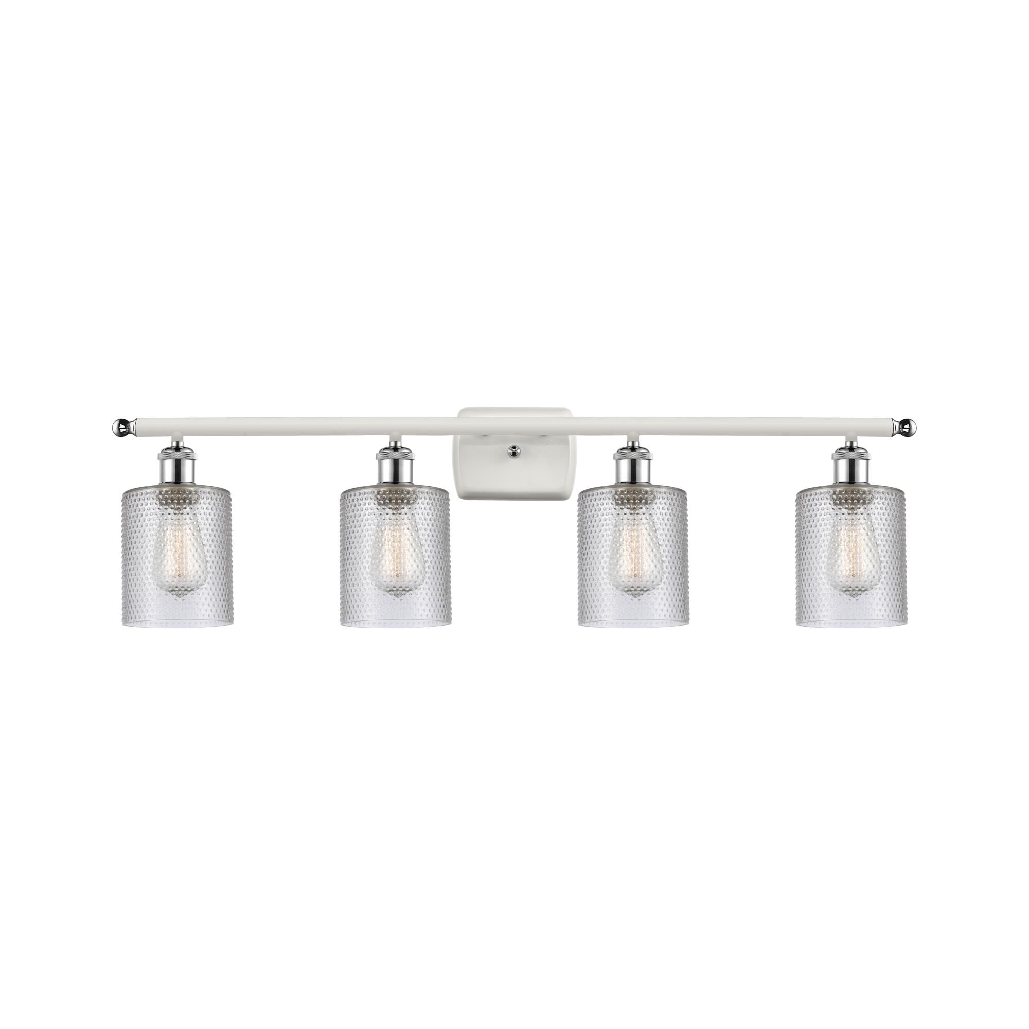 Shown in White And Polished Chrome finish and Clear Cobbleskill glass and Polished Chrome accent