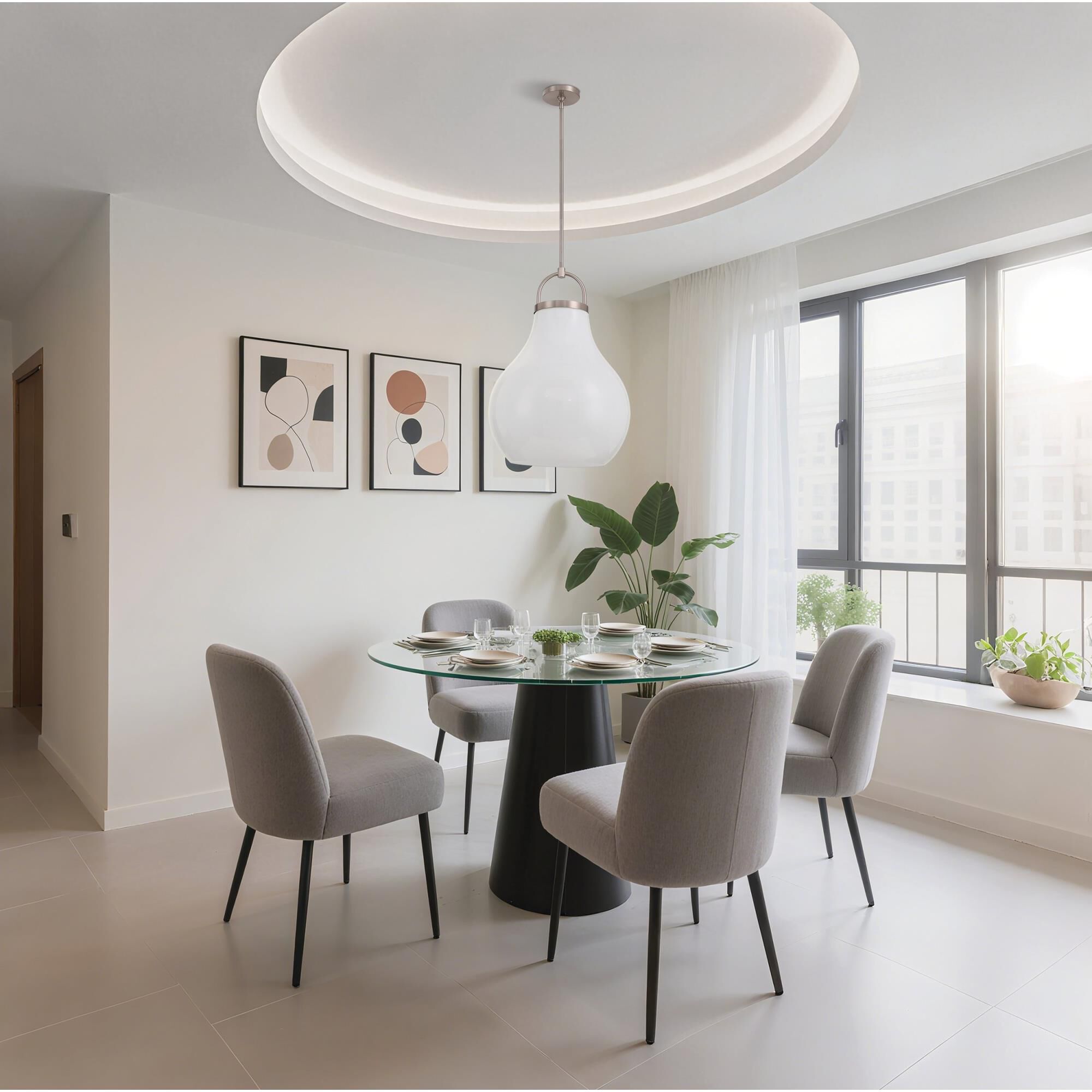 Shown in Champagne Gold finish and Opal glass