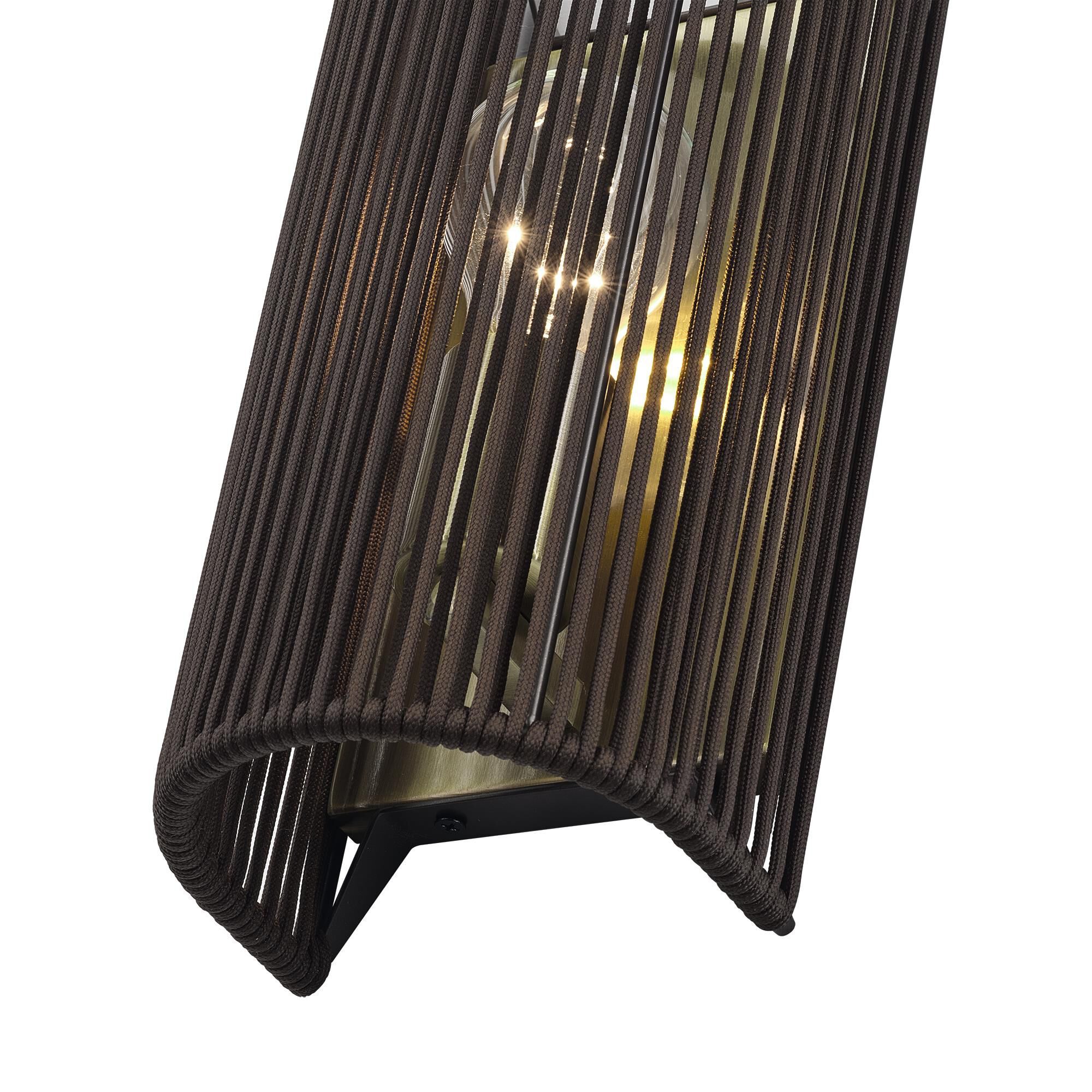 Shown in Antique Brass finish and Hand-Woven Dark Chocolate Color Polyester Rope shade