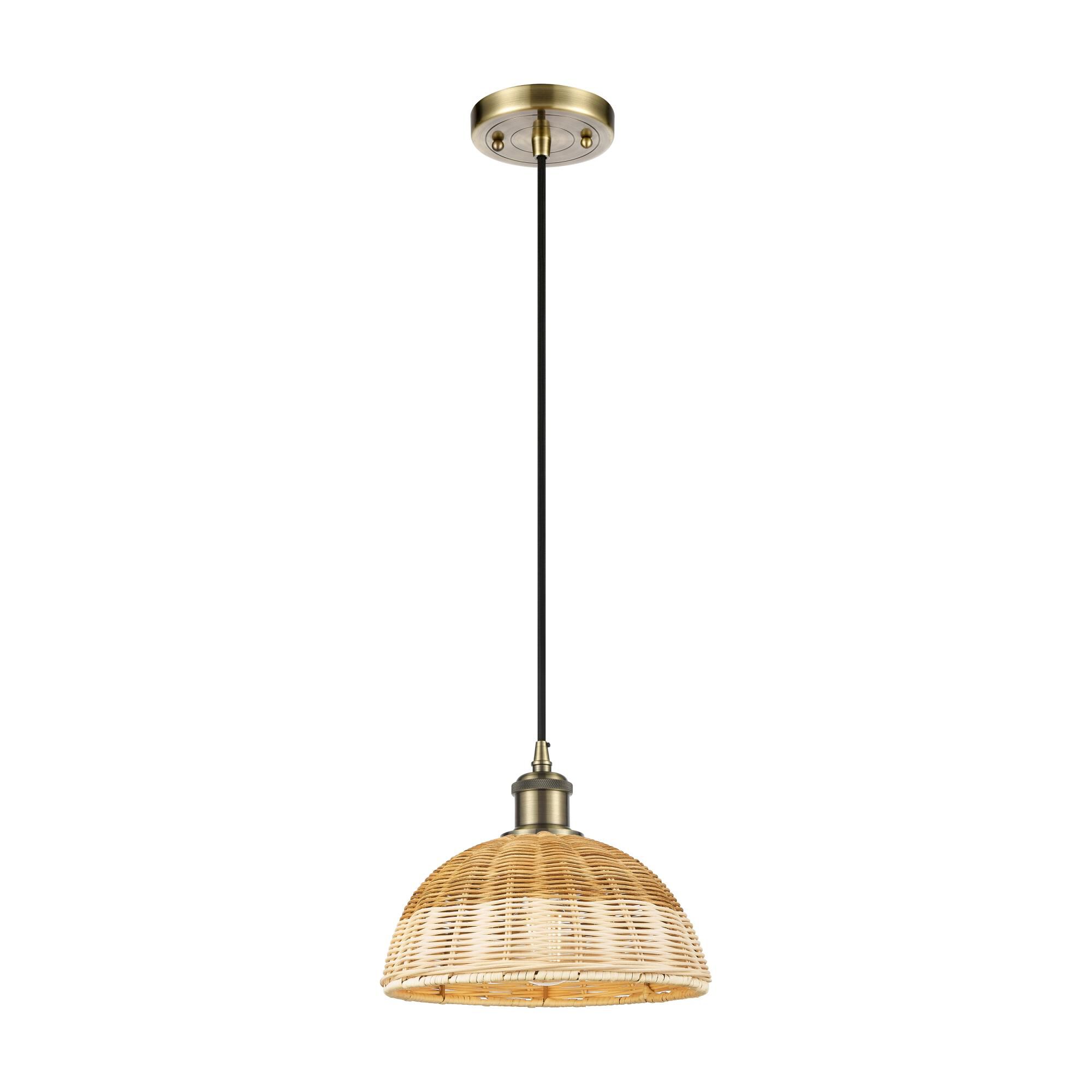 Shown in Antique Brass finish and Natural shade