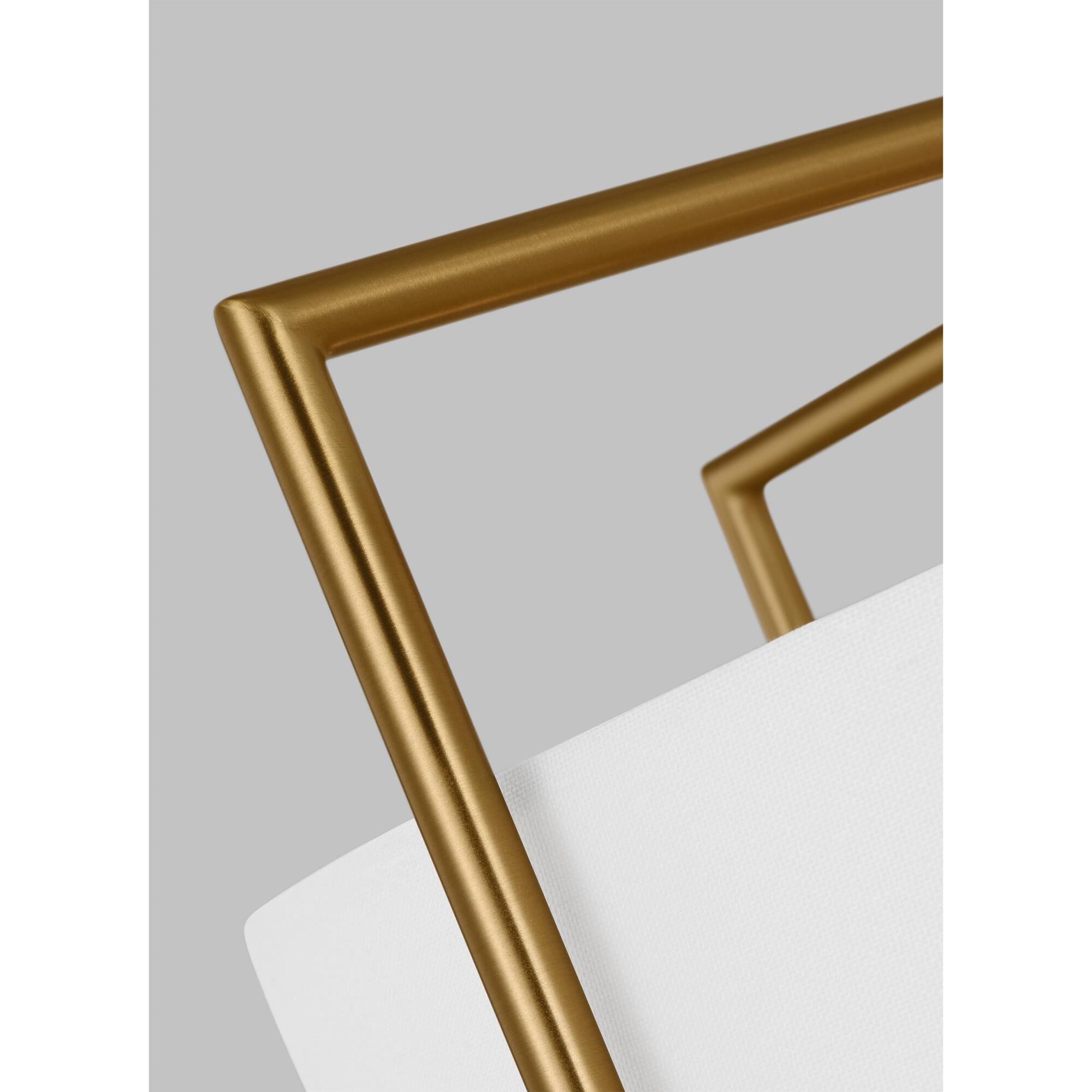 Shown in Burnished Brass finish and White LinenLinen shade