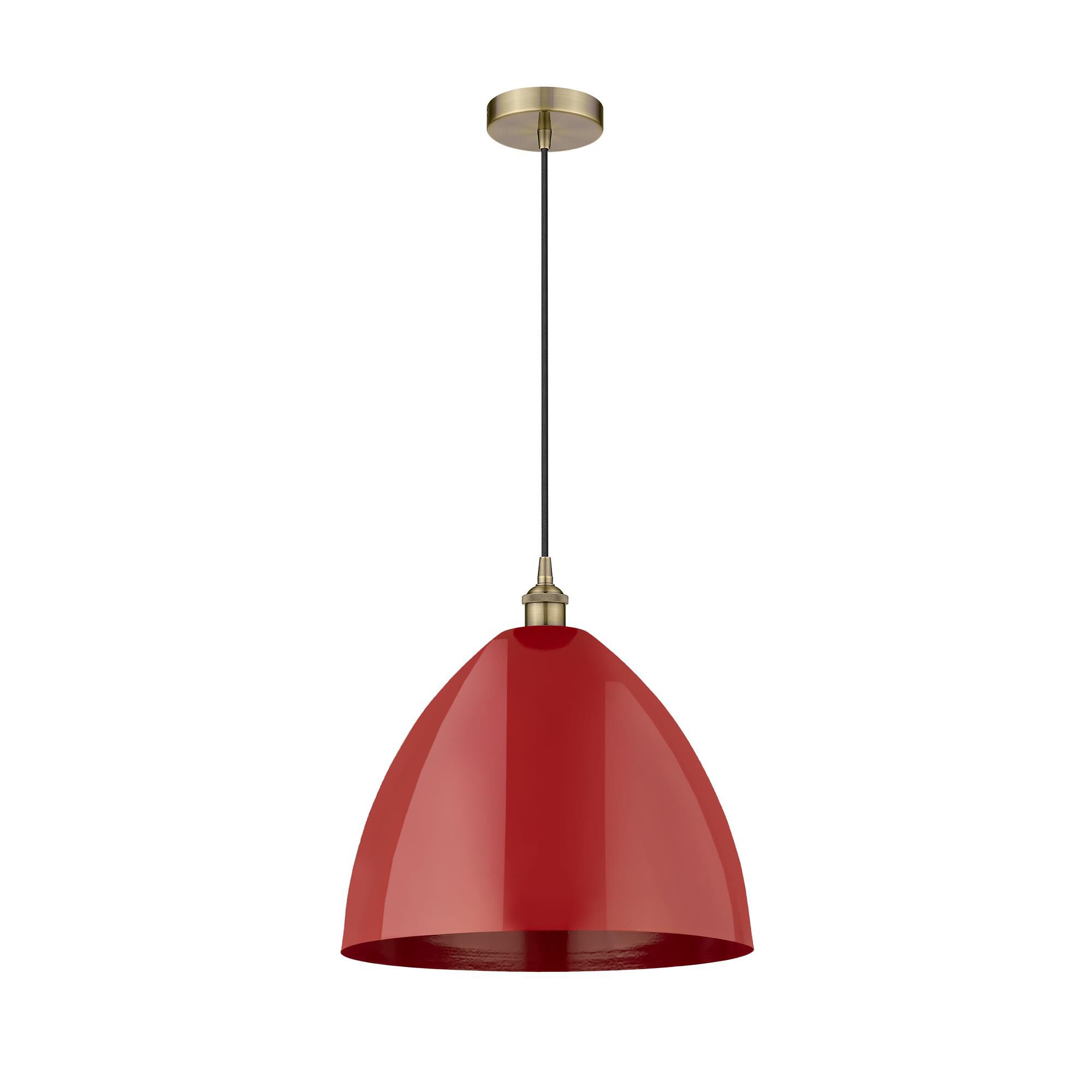 Shown in Antique Brass finish and Red Plymouth Dome shade