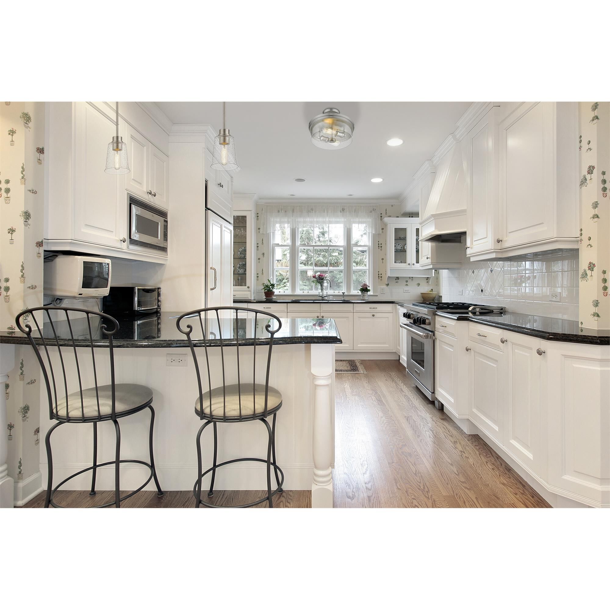 Shown in Brushed Nickel finish and Glass shade