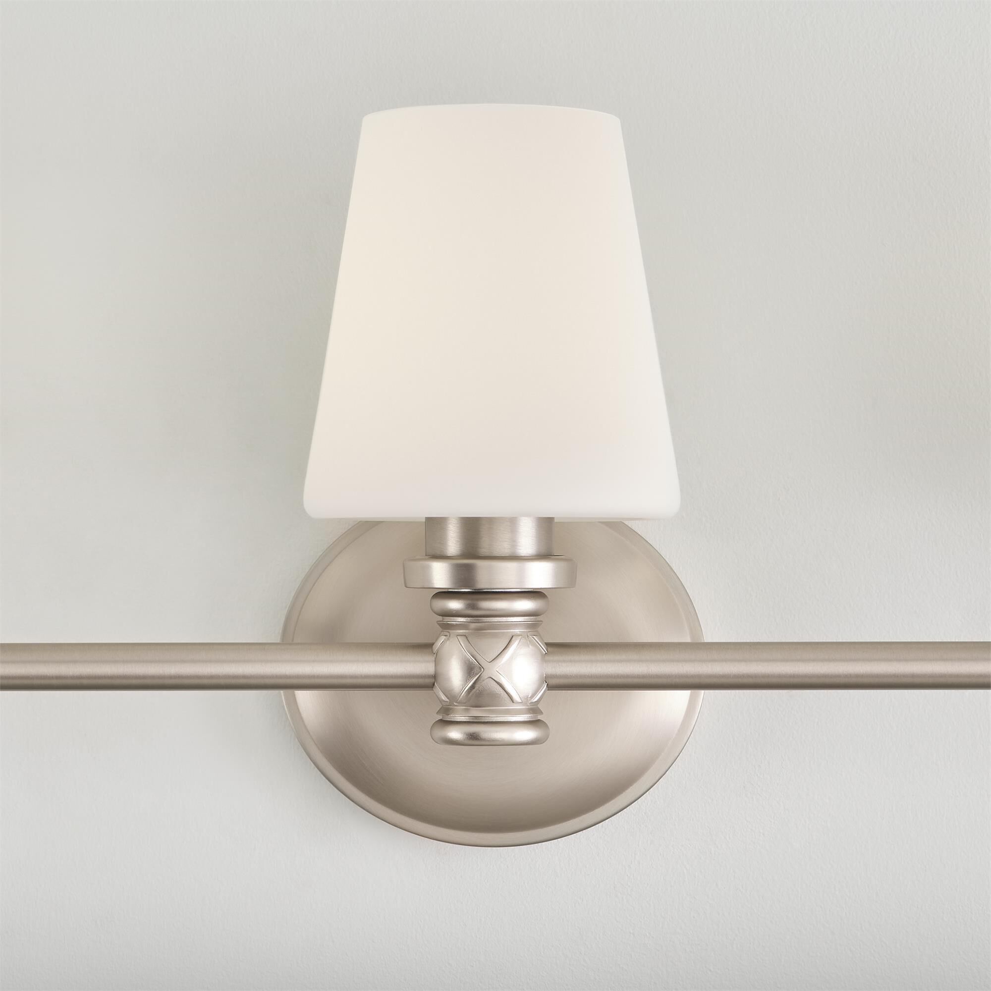Shown in Satin Nickel finish and Opal Etched Cased glass