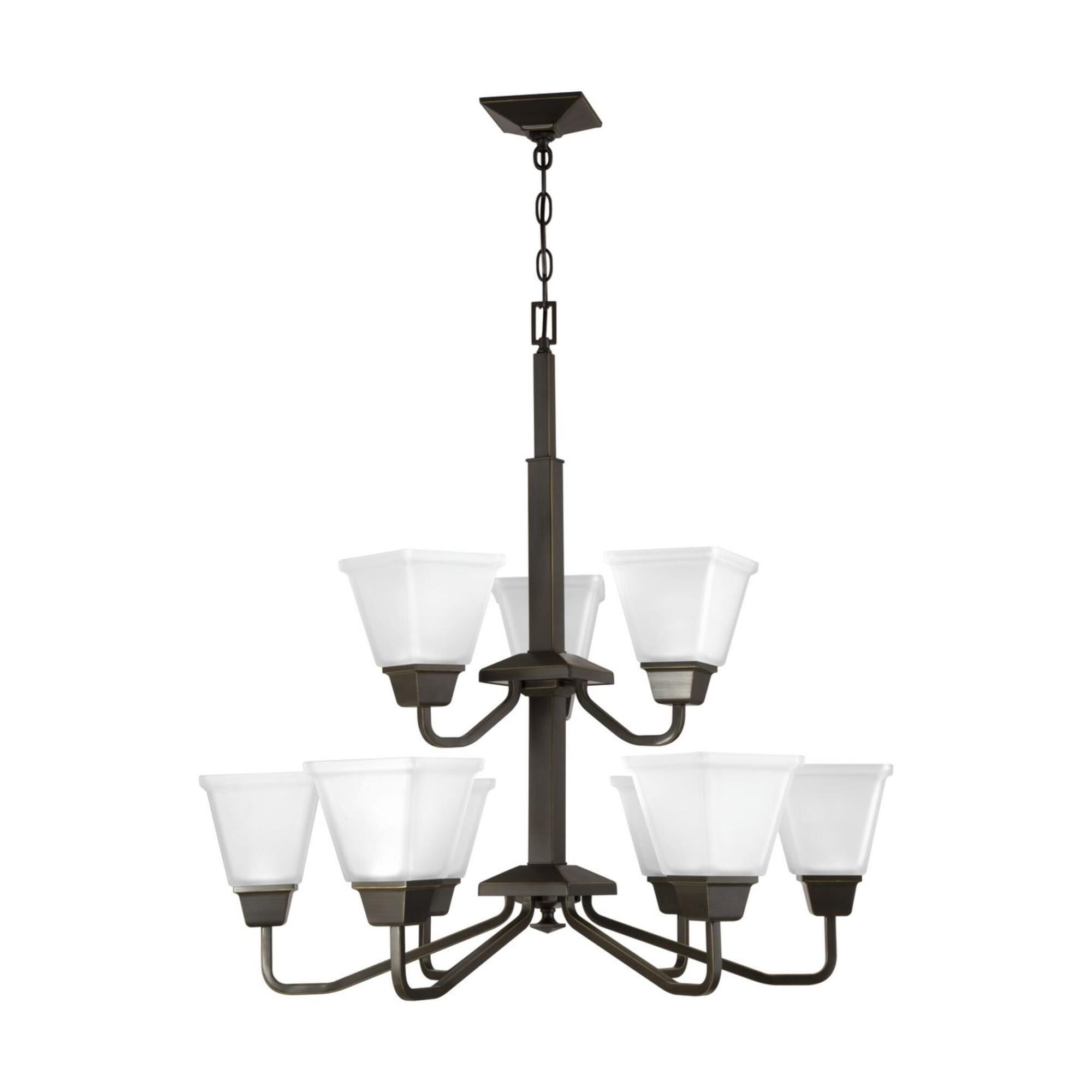 Shown in Antique Bronze finish and Etched glass