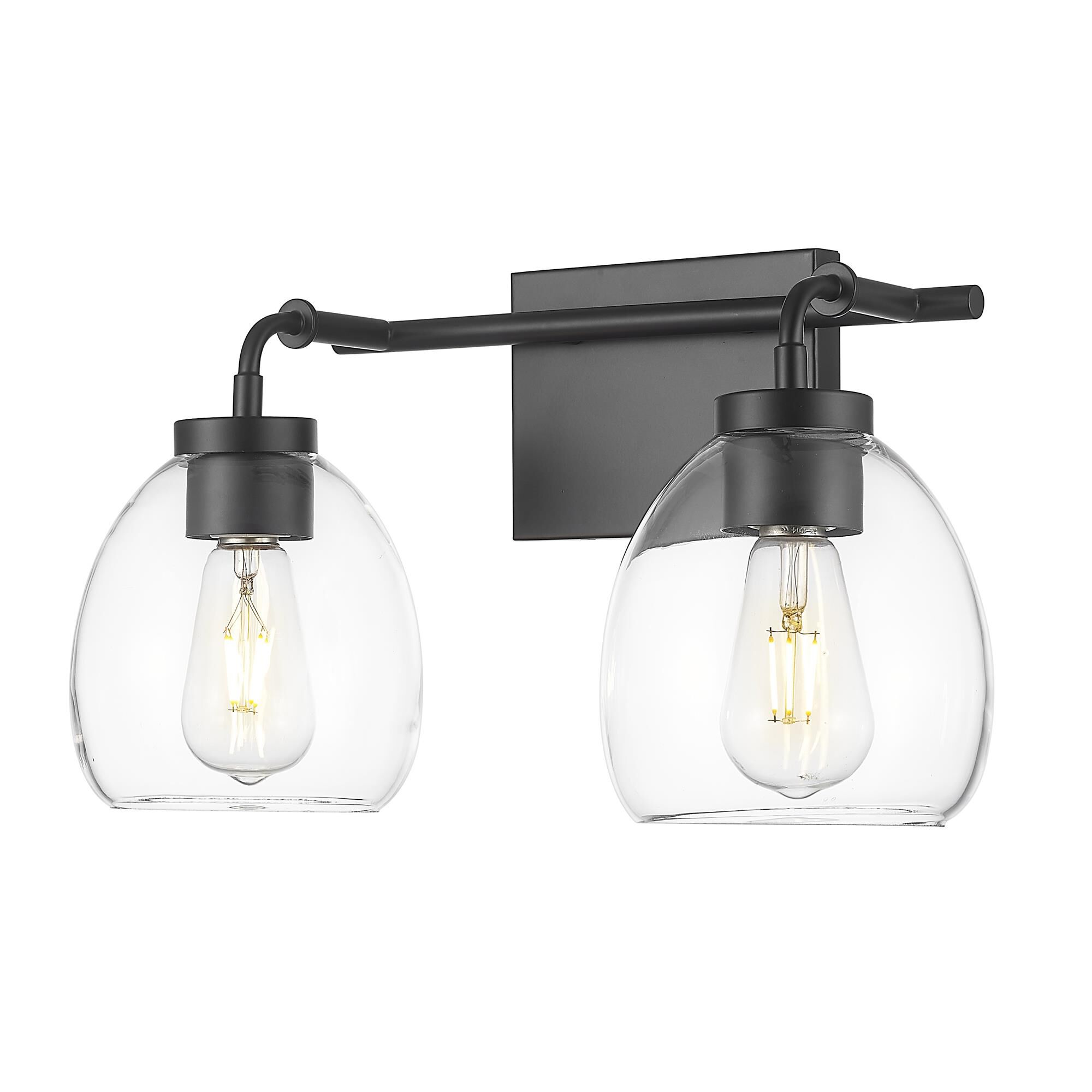 Shown in Matte Black finish and Clear Glass Globes shade