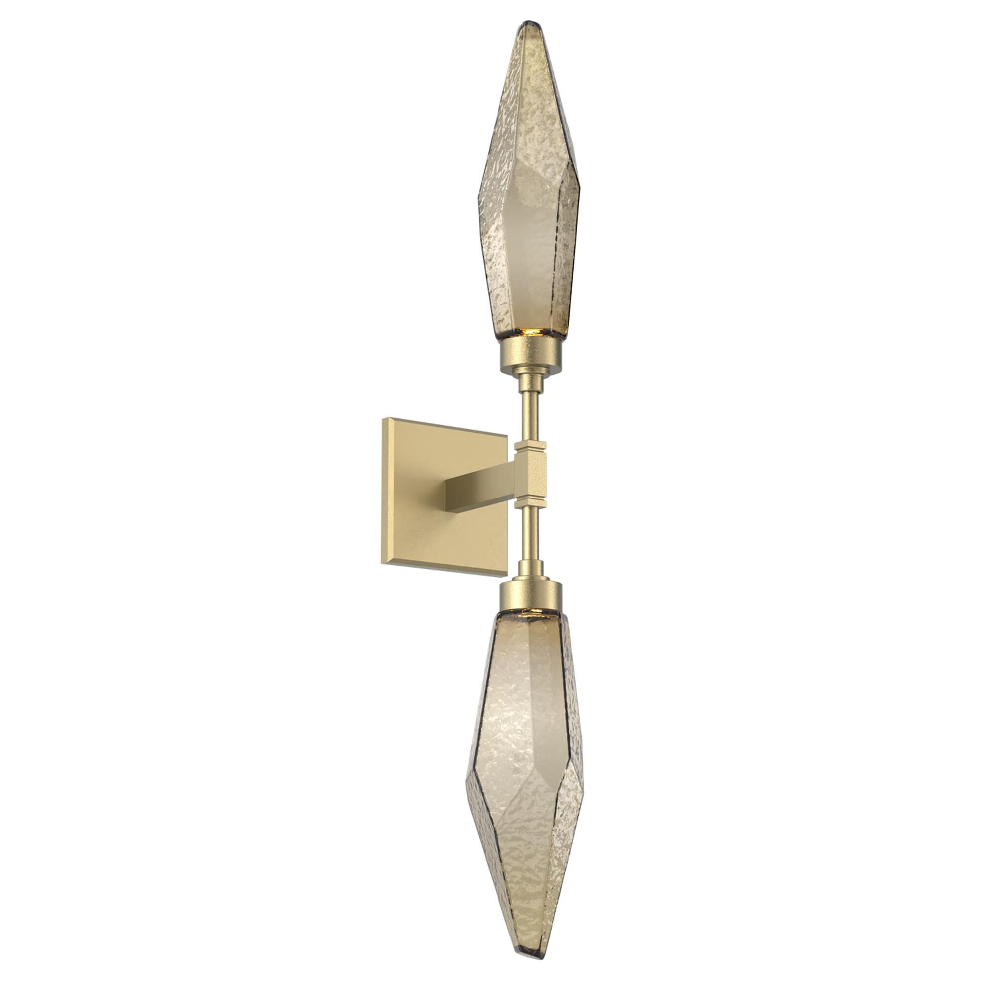 Shown in Gilded Brass finish and Chilled Blown And Bronze glass
