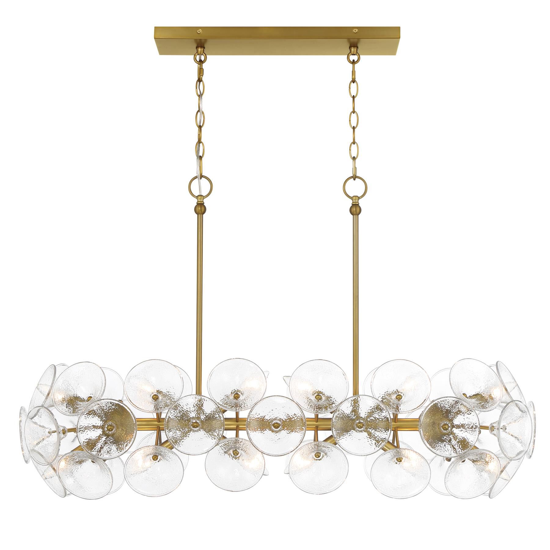 Shown in Soft Brass finish and Textured Clear Fluted glass