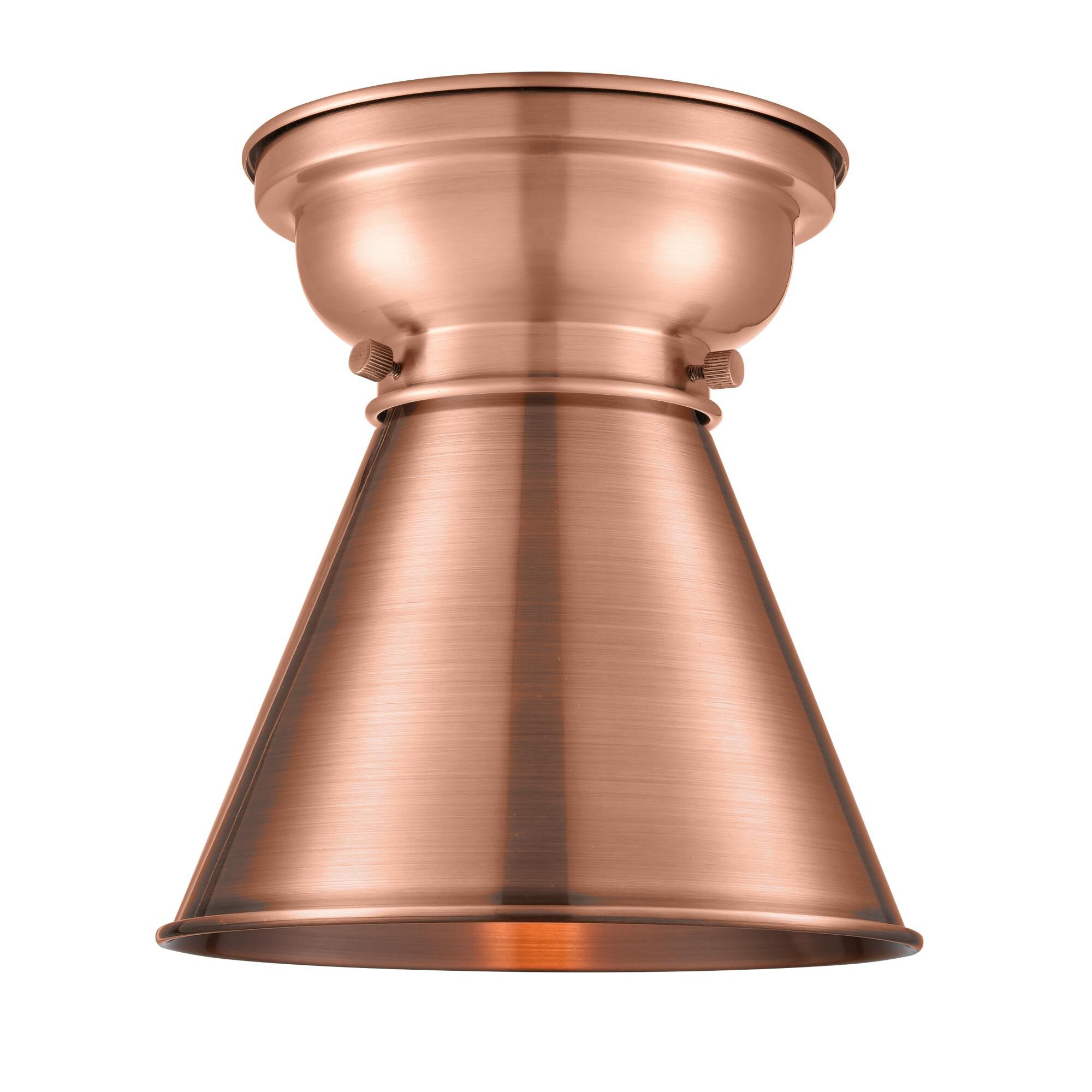 Shown in Antique Copper finish and Cone glass and Metal shade