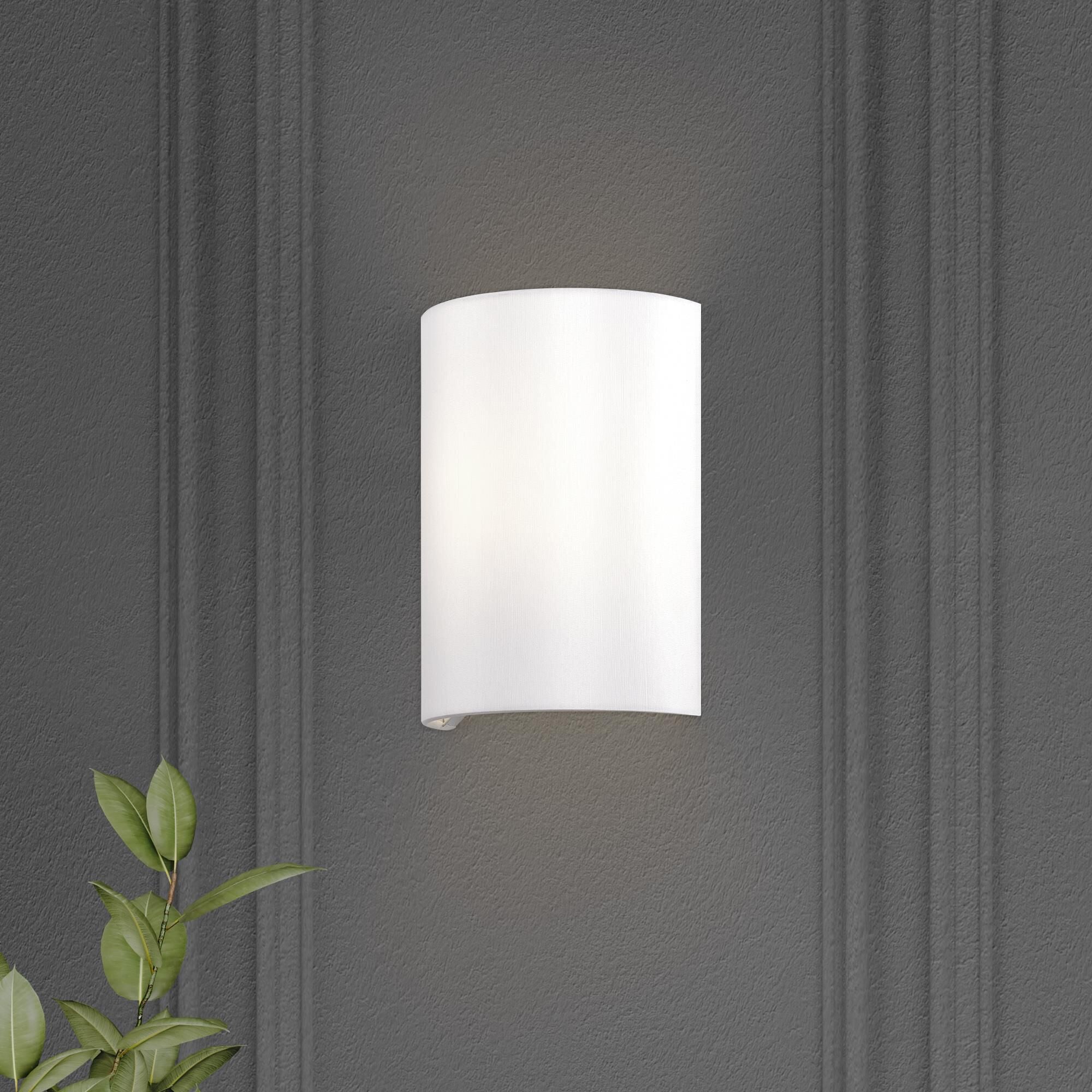 Shown in Shiny White finish and Hand Crafted Off-White Fabric shade