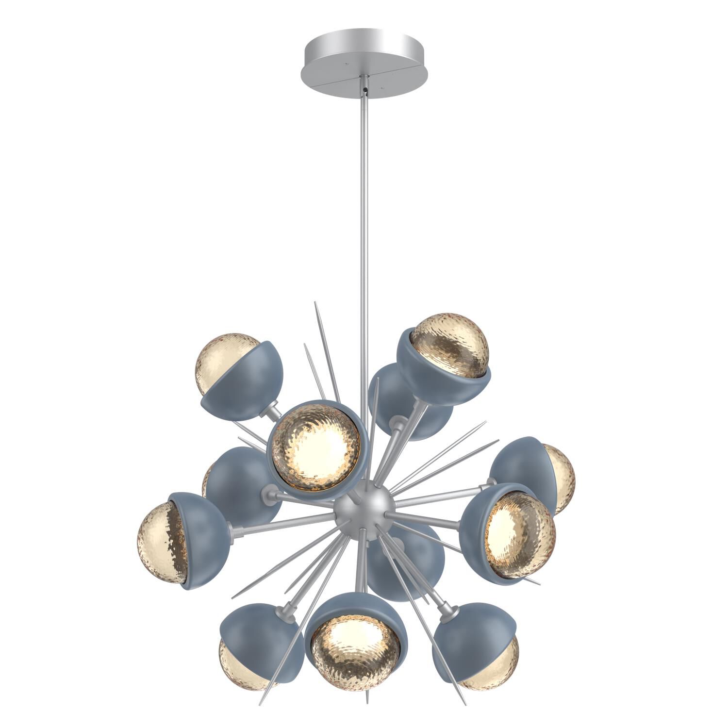 Shown in Classic Silver finish and Amber glass and Poppy Blue accent