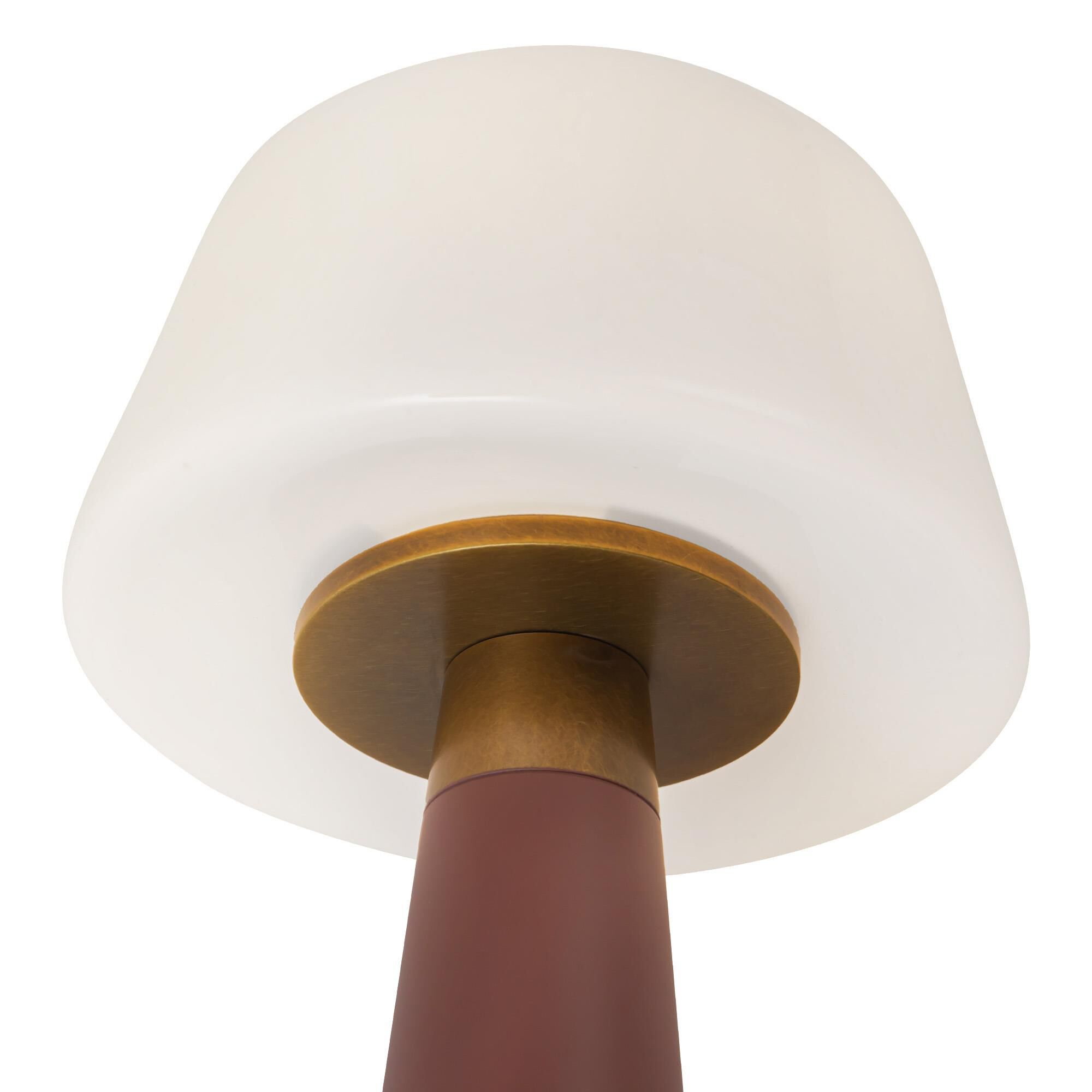 Shown in Burgundy finish and Opal glass