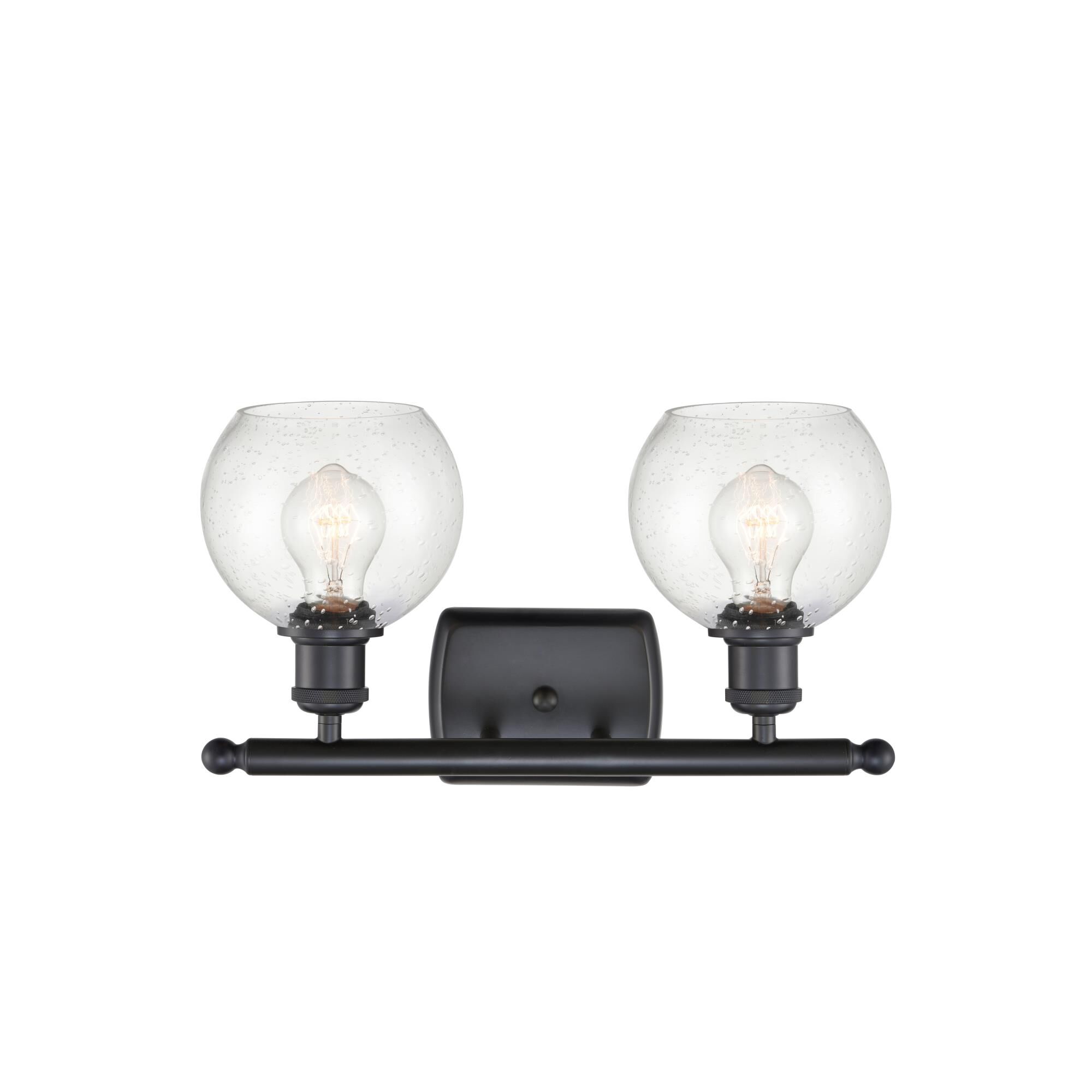 Shown in Matte Black finish and Seedy Athens glass and No Shade shade