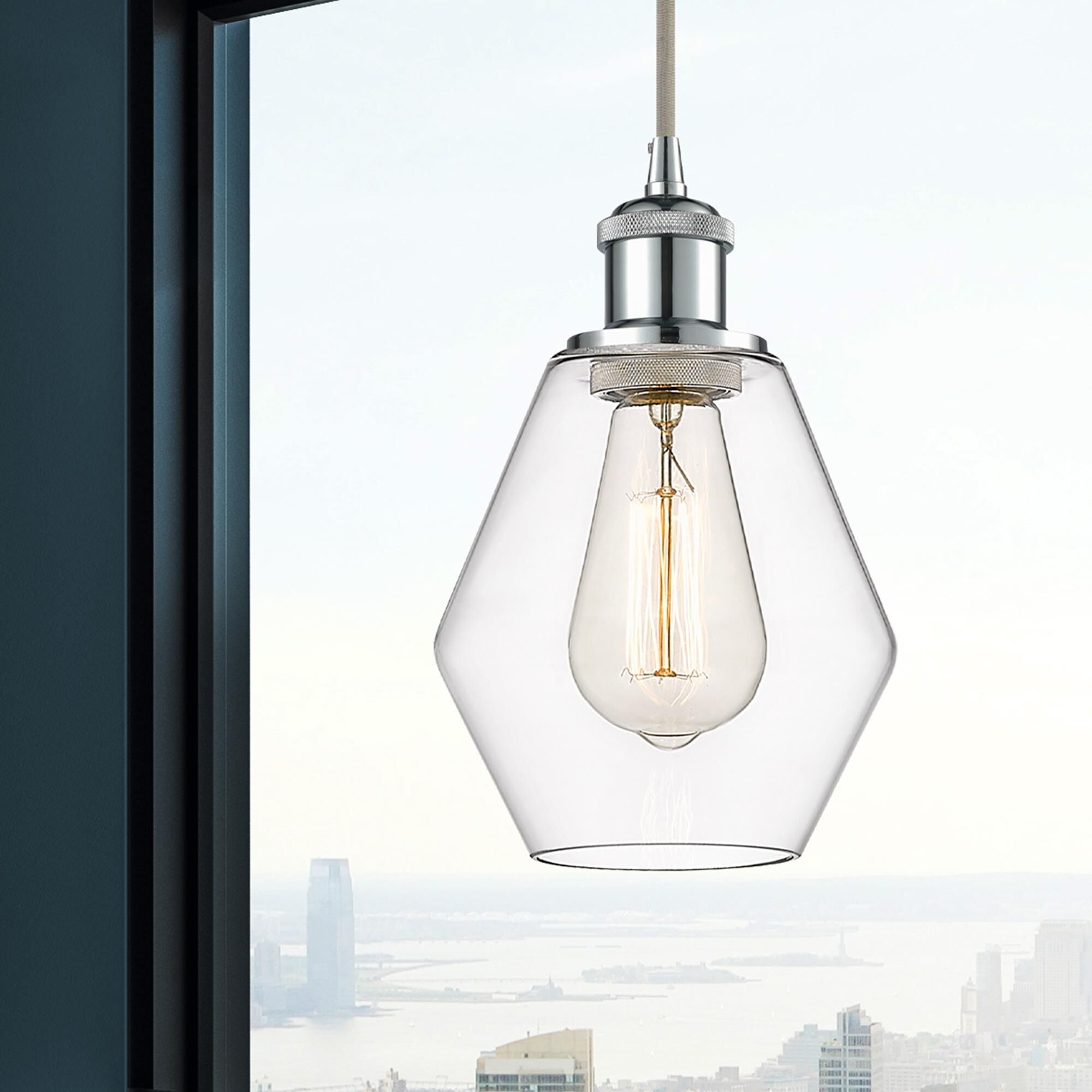 Shown in Polished Chrome finish and Clear glass