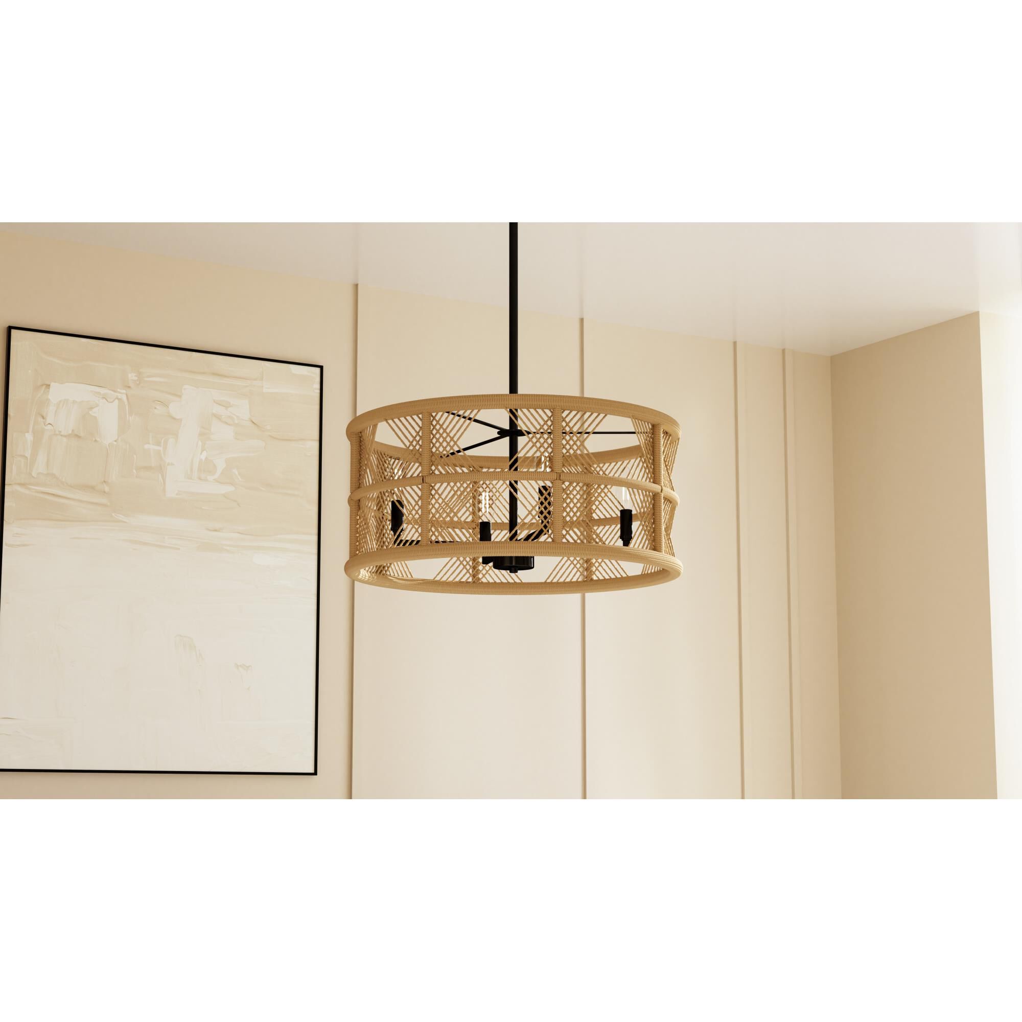 Shown in Matte Black finish and Natural Rope shade