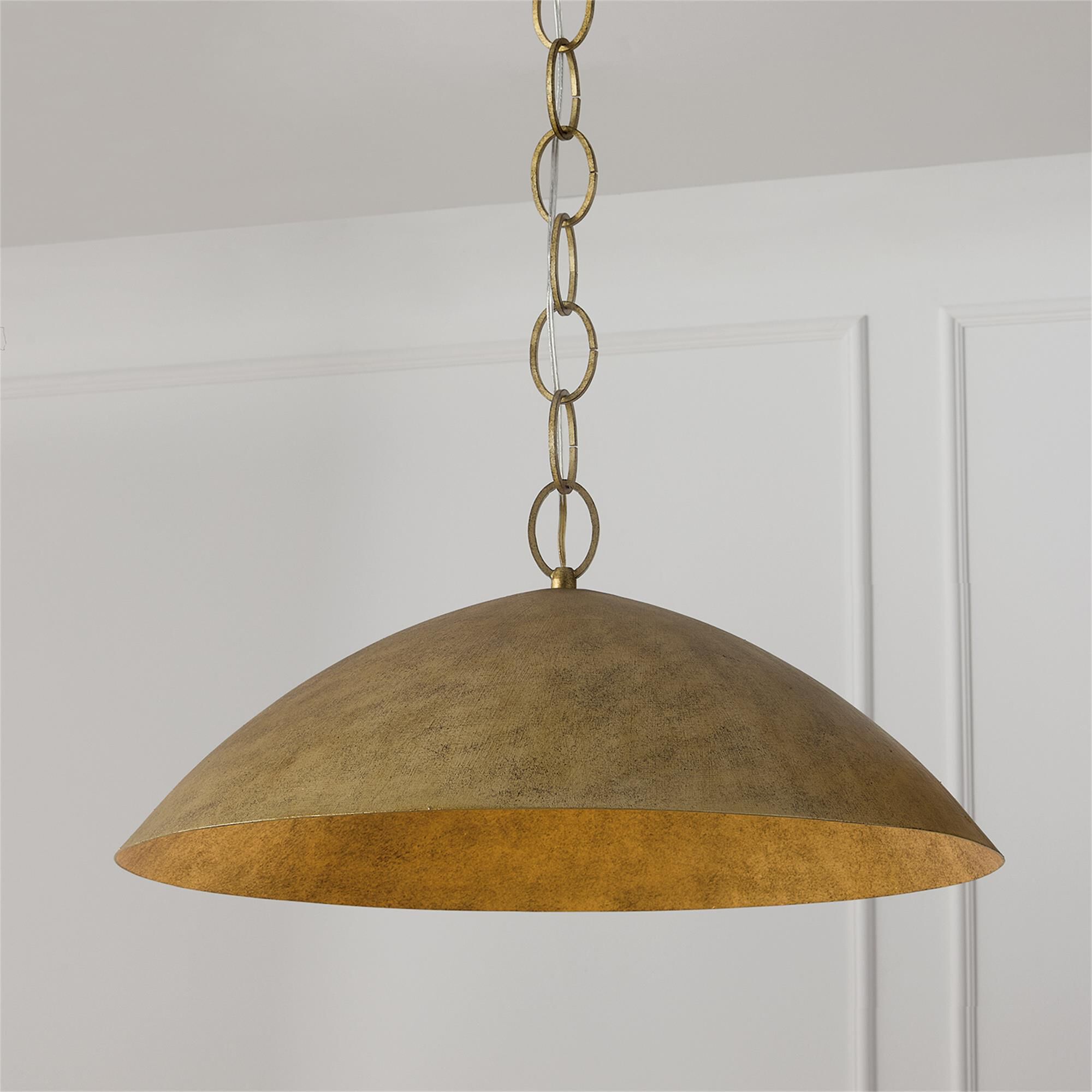 Shown in Feathered Gold finish and Textured Metal s shade