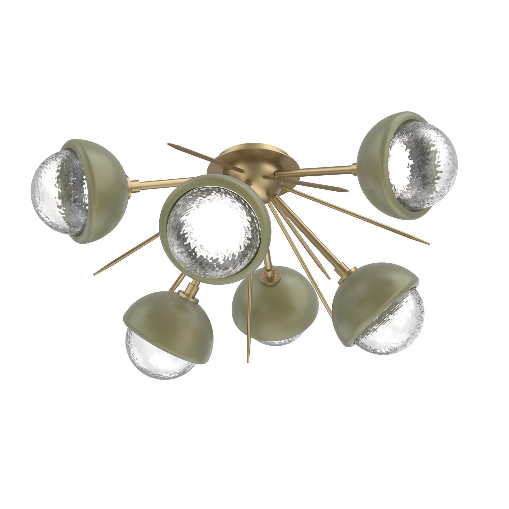 Shown in Gilded Brass finish and Clear glass and Sage Green accent