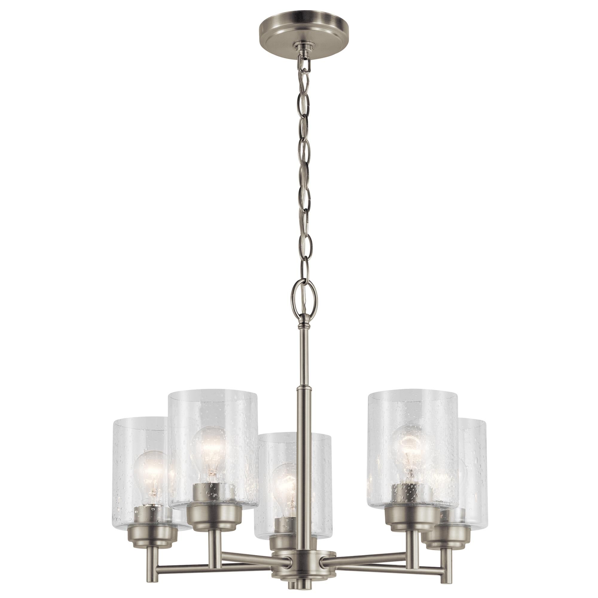 Shown in Brushed Nickel finish and Clear Seeded glass