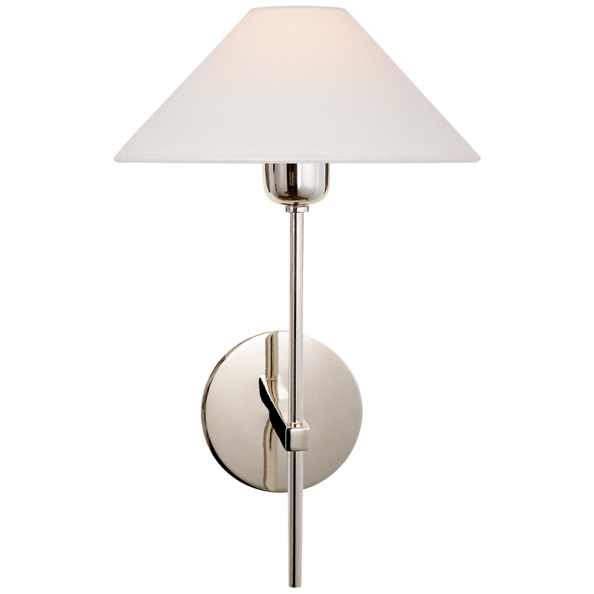 Shown in Polished Nickel finish and Linen shade