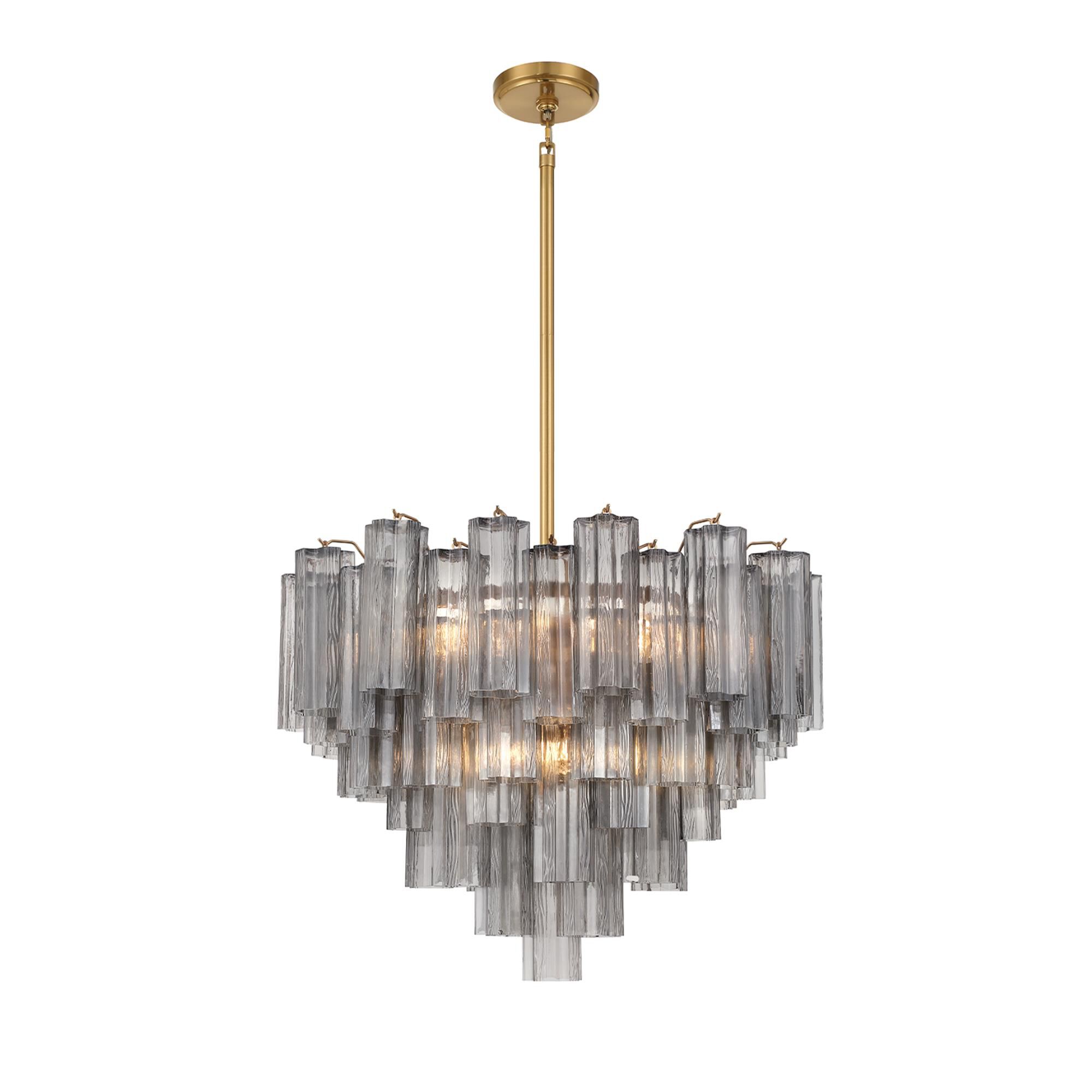Shown in Aged Brass finish and Tronchi Smoke glass
