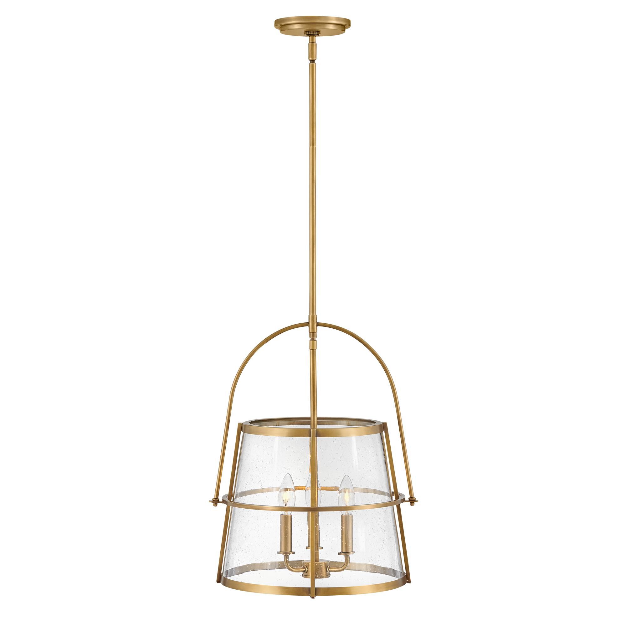 Shown in Heritage Brass finish and Clear Seedy glass